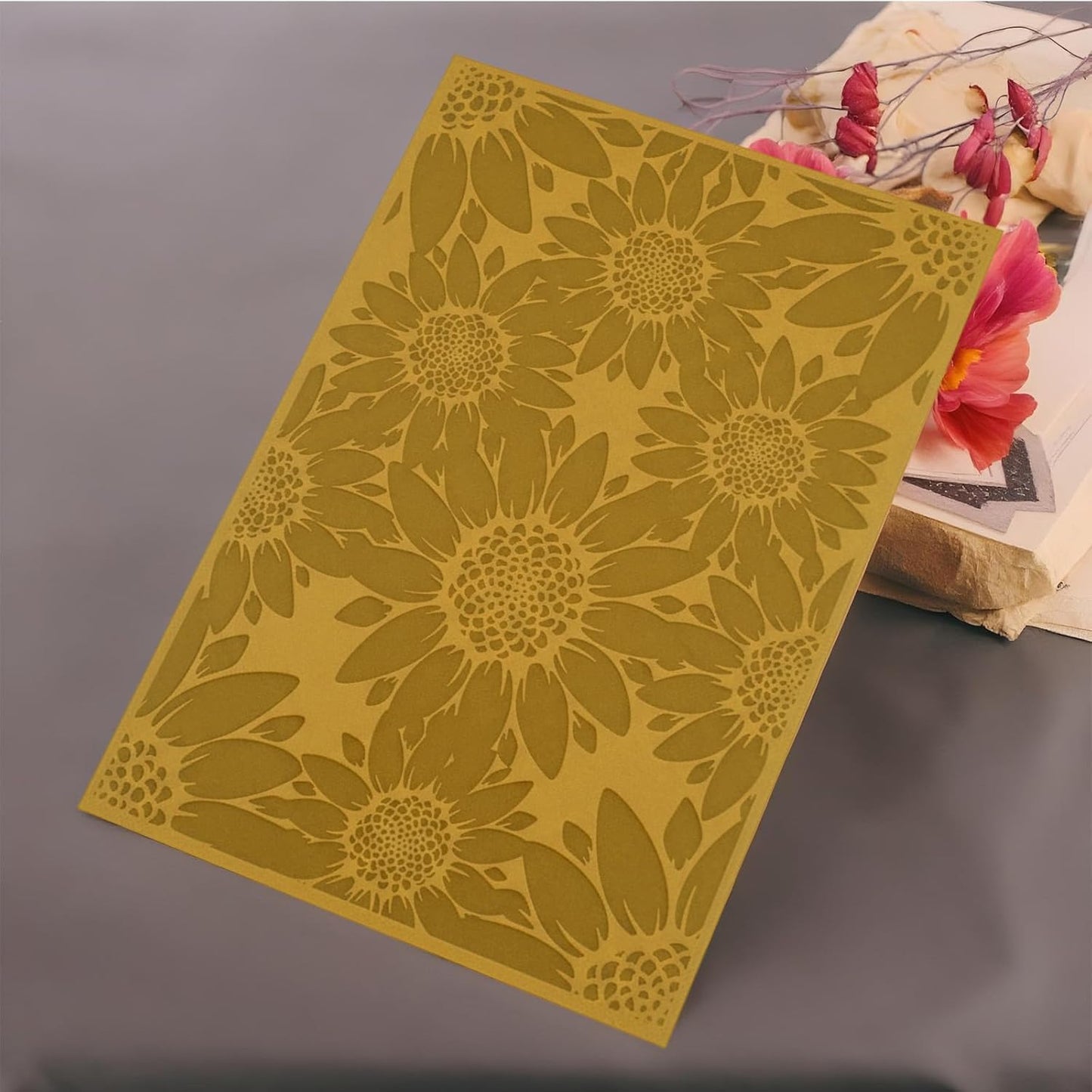 3D Plastic Embossing Folder Template Stereoscopic Sunflower Texture Fades Embossing 5x7 Inch for Card Making DIY Scrapbooking Paper Crafting Handmade Crafts Arts Supplies Polymer Clay Decoration