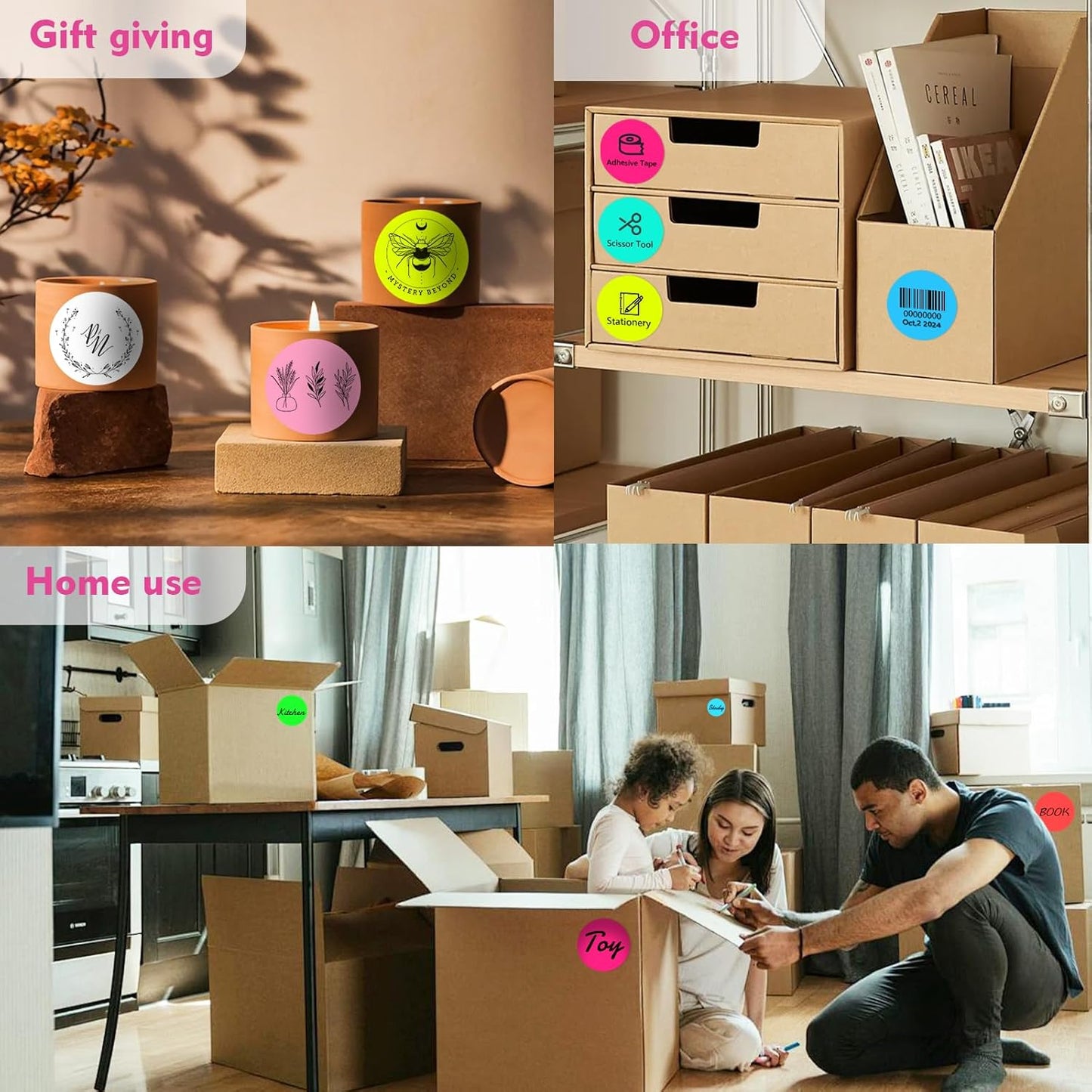 3 X 3 Inch Color Coding Dot Labels Circle Thermal Printable Waterproof 500 Pcs Round Stickers Adhesive Writable for Office, Home, Garage, DIY Sticker, Barcodes, Name Tag, Fluorescent Pink