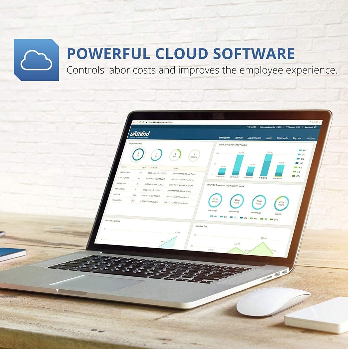 uAttend JR2000 Biometric Fingerprint, RFID, PIN Time Clock for Small Business – Cloud-Based Attendance System with Optional Payroll Integration – All-in-One System