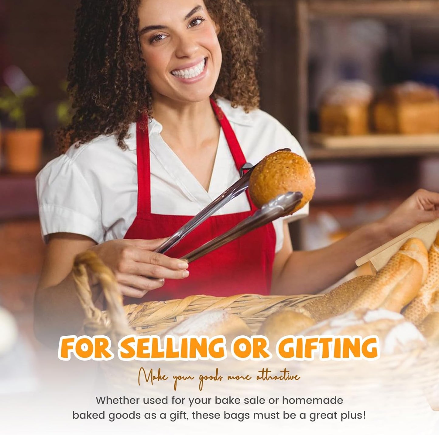 50 Pack Bakery Bags with Window, 5.1x3.9x11 Inches Tin Tie Tab Lock Resealable Bread Loaf Bags for Packaging Homemade Sourdough Bread, Cookies, Bagels, Pastry