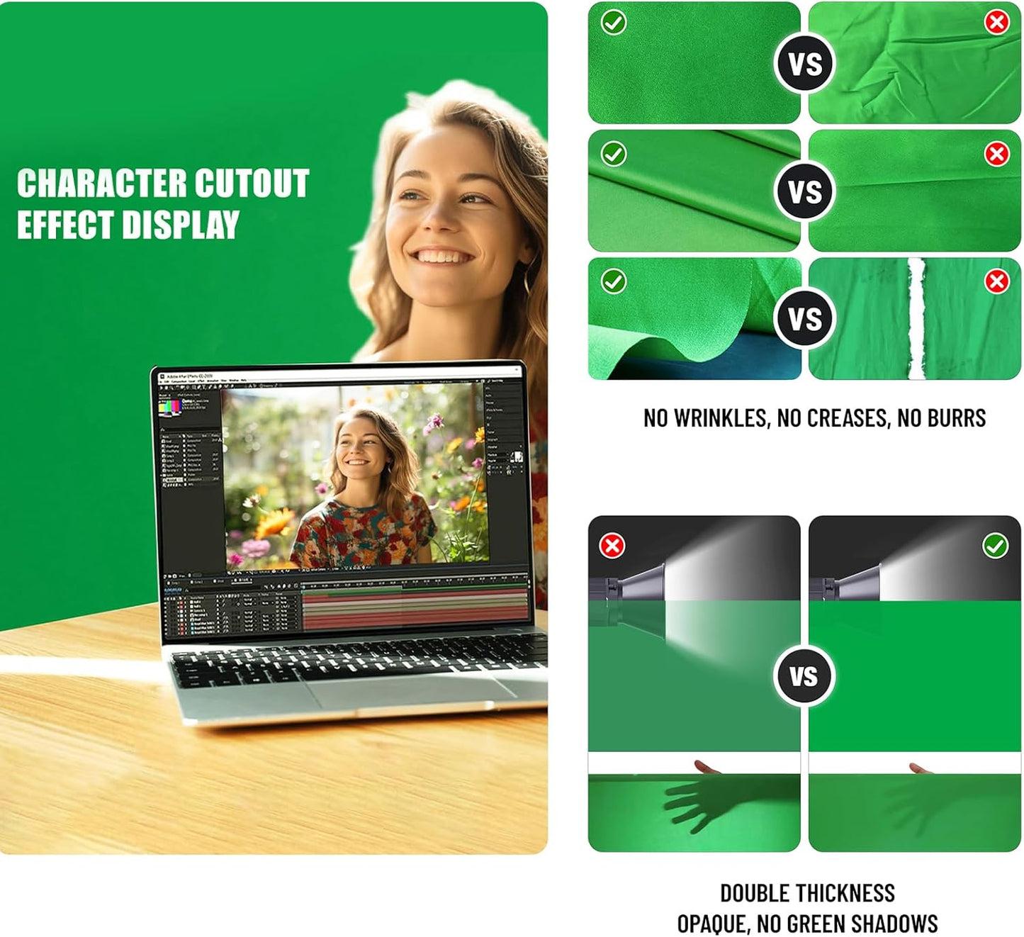 BEIYANG 10 X10 FT Green Backdrop Cloth for Photography, Large Green Screen Background for Photoshoot, Cloth Fabric Curtain Chromakey Video Photoshoot Studio YouTube Conference Streaming