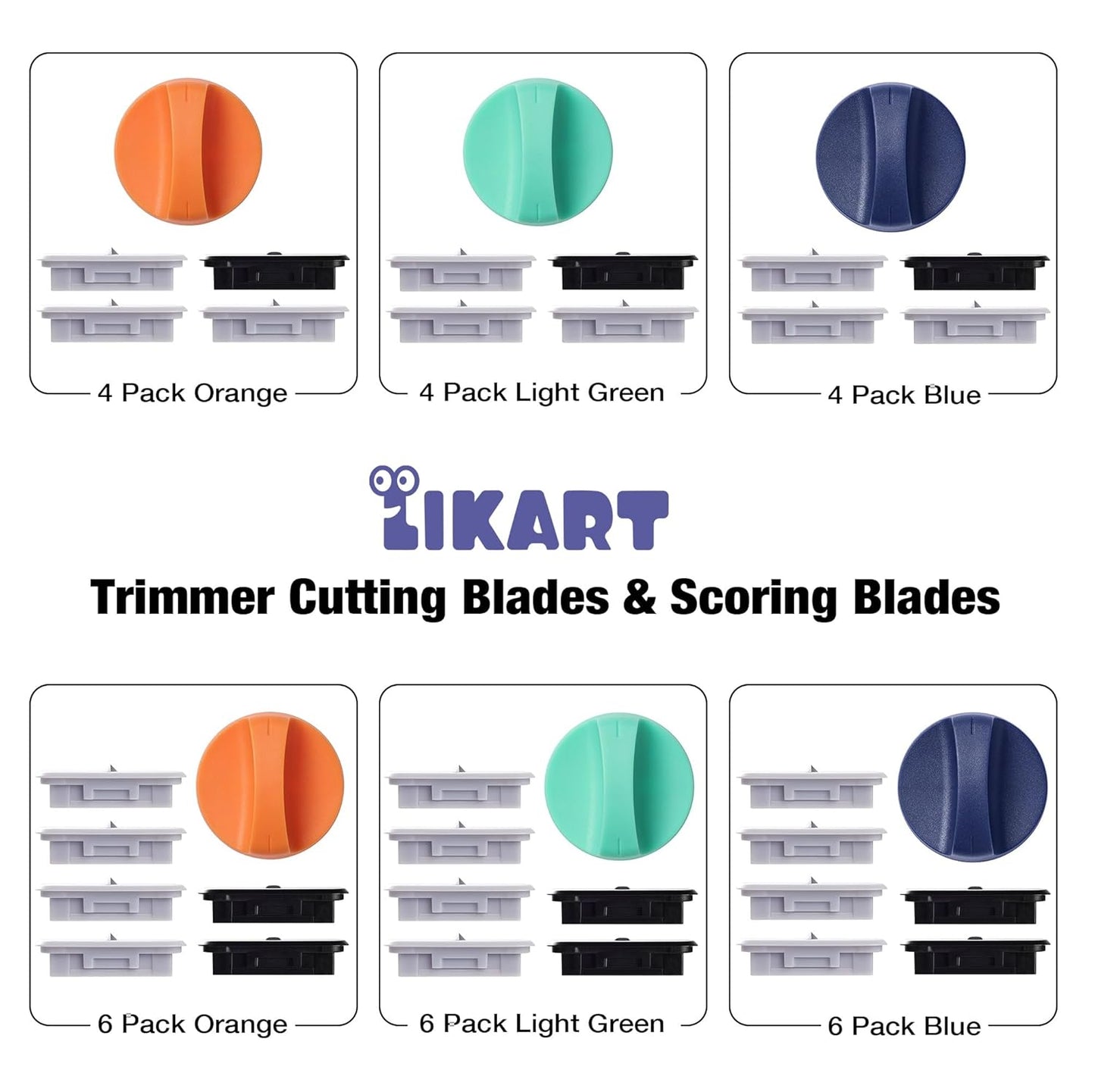 Likart 6-Pack Paper Cutter Replacement Blades kit,Portable Trimmer Cutting Blades Compatible for Portable Trimmer/Basic Trimmer/Roll Holder,4 Cutting Blades & 2 Scoring Blades with a Holder,Blue
