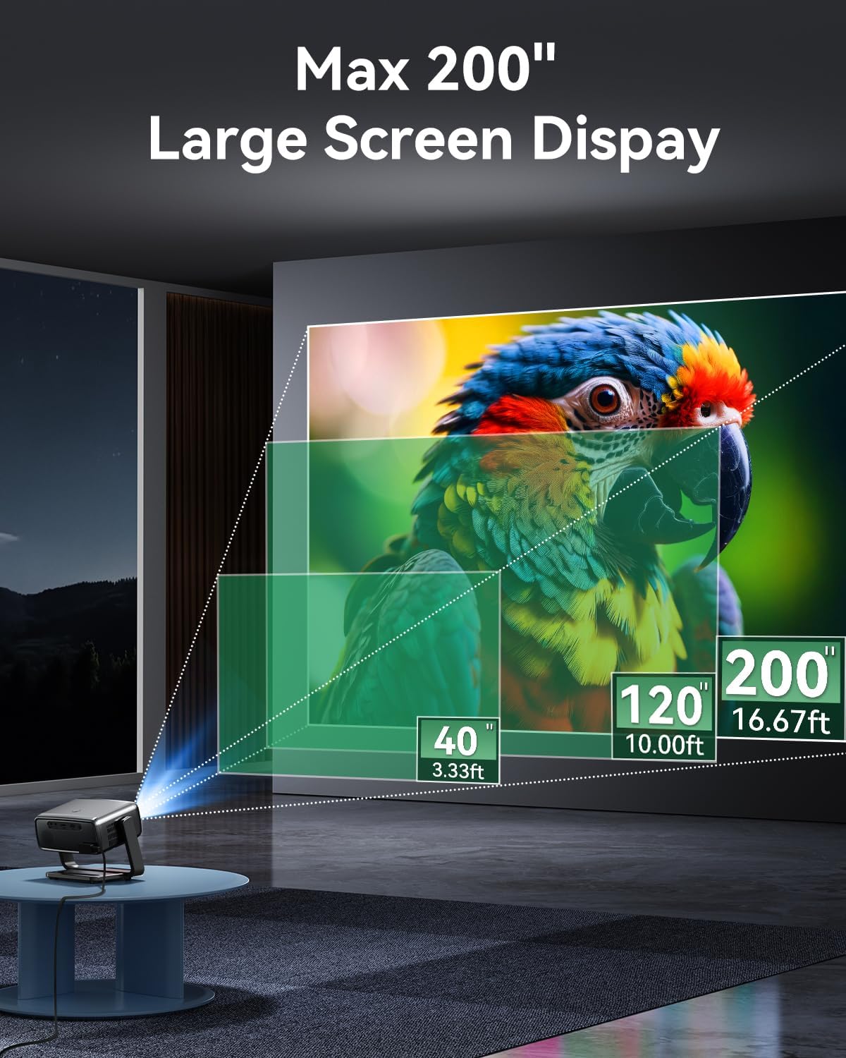 4K Projector Decoding Support, Projector with WiFi and Bluetooth, Native 1080P mini projector, 180° Rotatable with Auto Keystone, 200'' Screen Portable Outdoor Home Theater Movie Smart Projectors