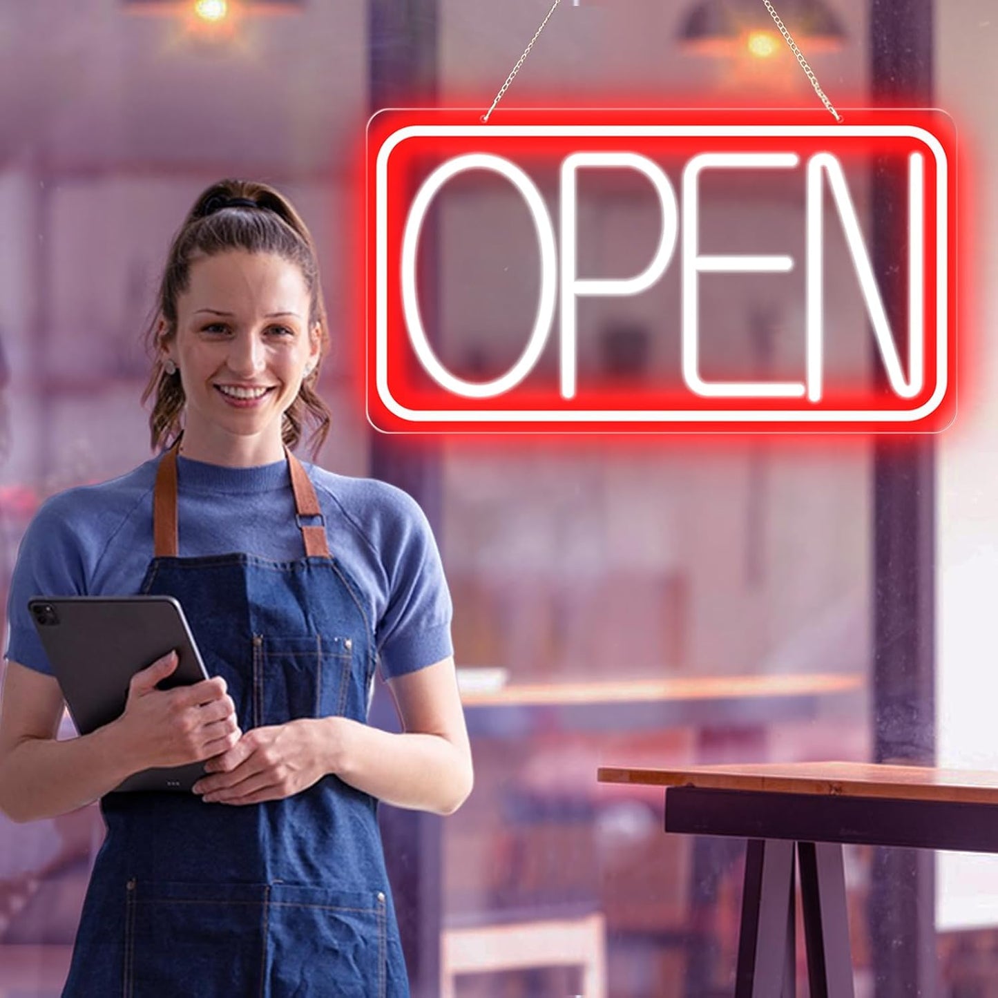 16.5" X 9" Led Neon Open Signs for Business Ultra Bright Plug In Electric Light Up Open Signs with ON/OFF Switch and 12V/2A AC Adapter for Storefront Window Bar Salon Coffee Stores (Red/White)