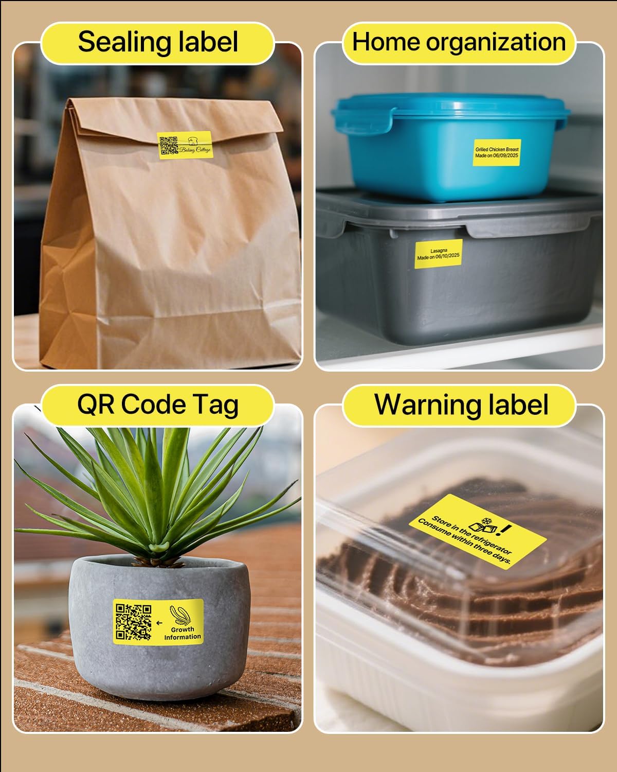 2×1 Inch Thermal Labels Sticker Self-Adhesive Label Paper Yellow Direct Thermal Printer Stickers with Perforation Line 1000 Sheets/Roll