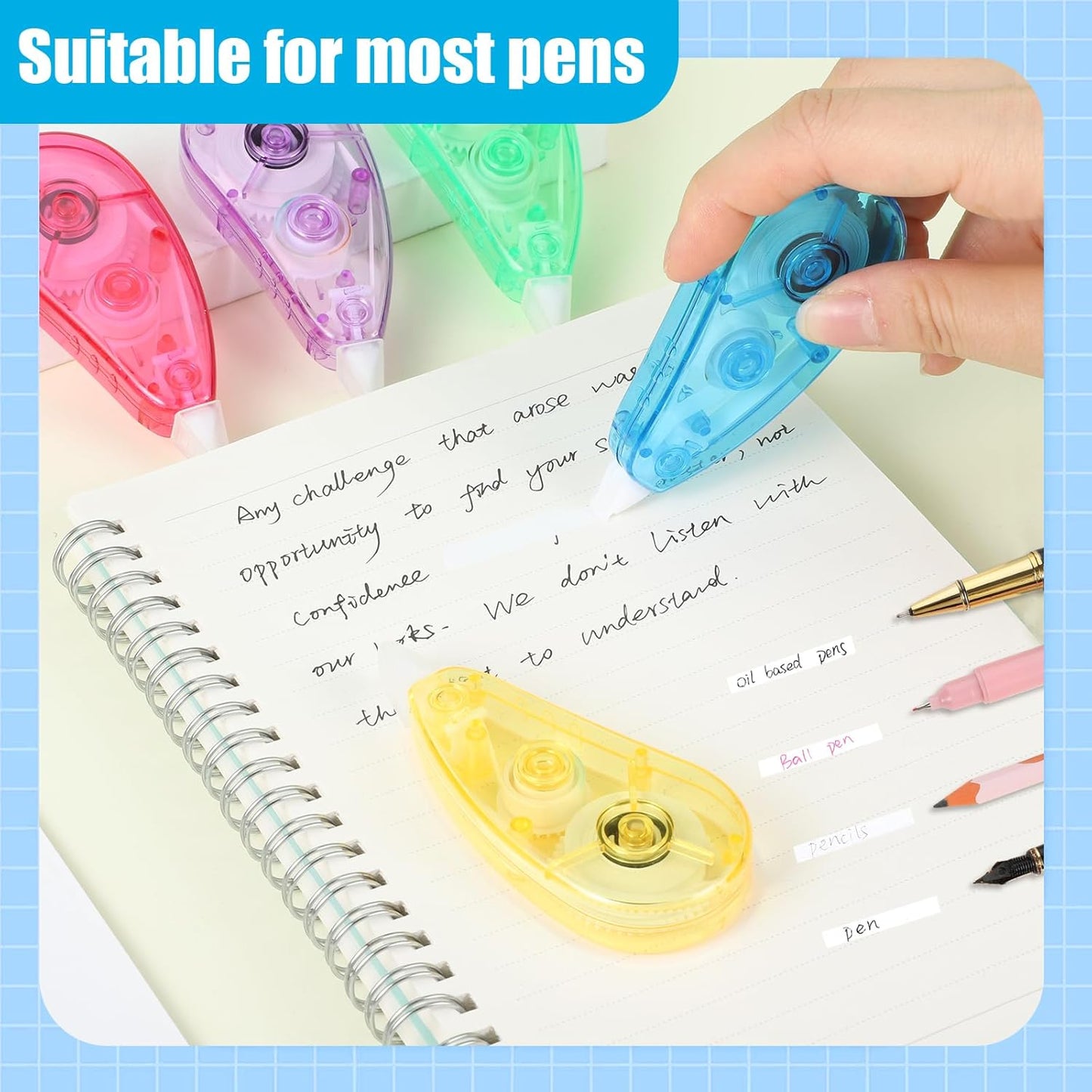 BESARME 12 Pack Correction Tape - Colorful 19.69 Ft Each Correction Tape Roller for Students & Office Supplies