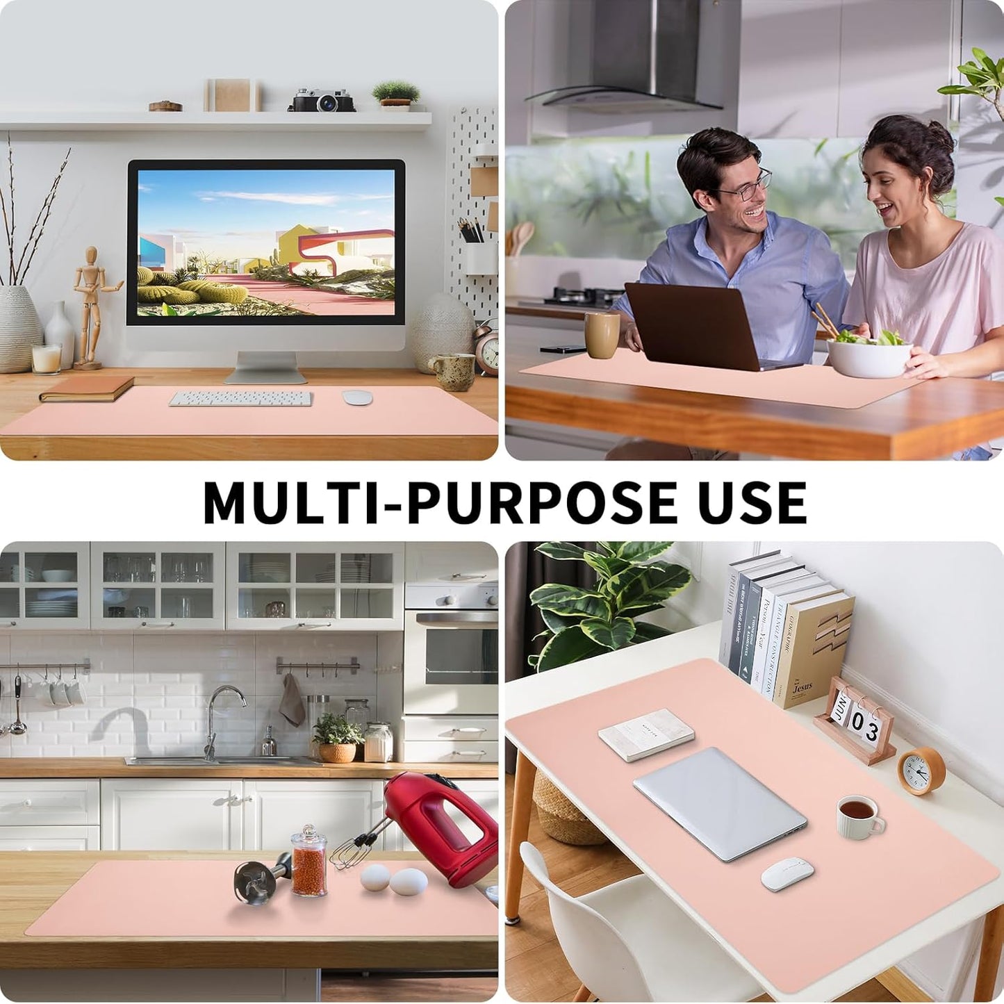 Blossoms Pink Desk Mat, Waterproof Non-Slip Leather Desk Pad, Large Mouse Pad, Desk Writing Pad, Desk Mat for Keyboard and Mouse Desk Organizers and Accessories (31.5×15.7 Inches)