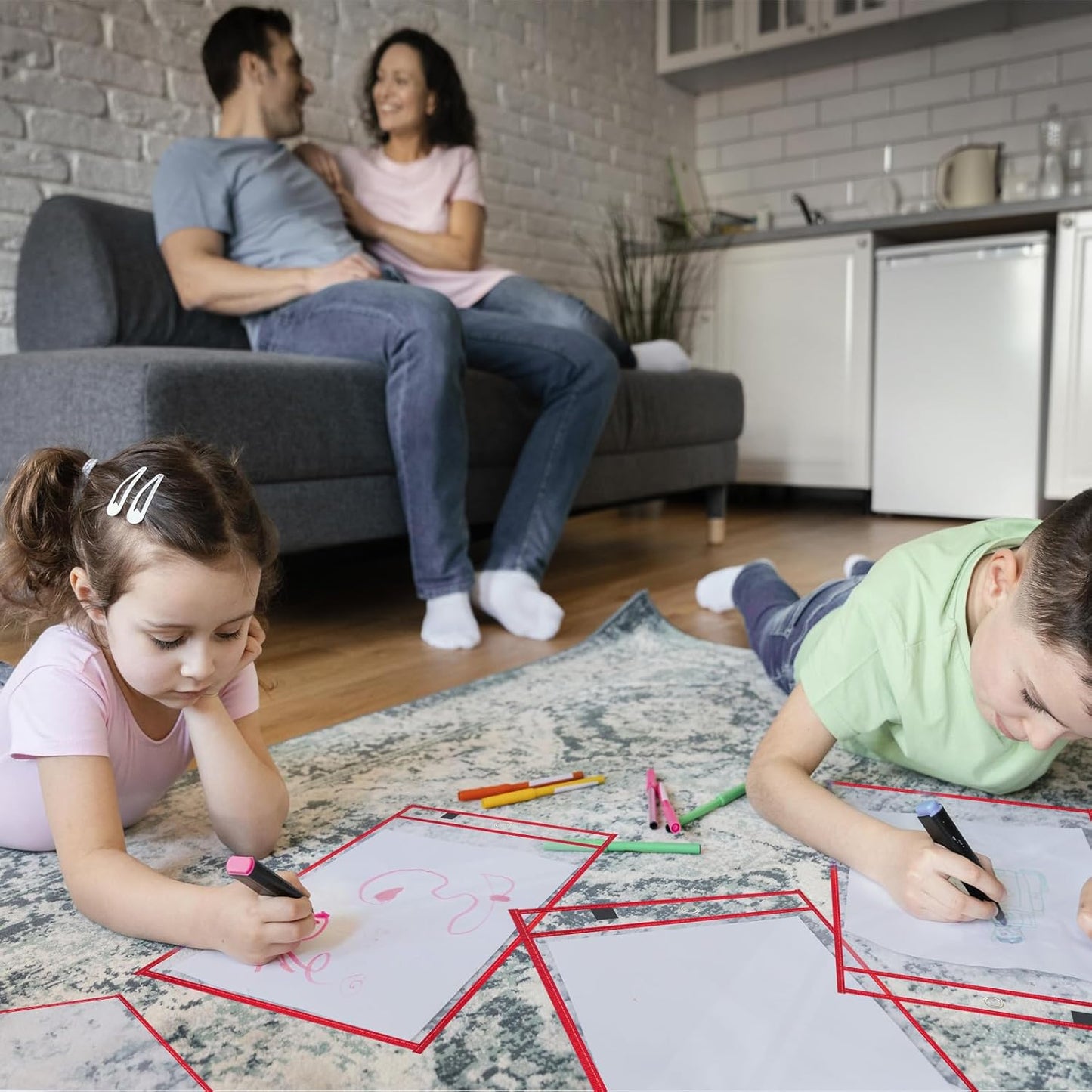 100 Packs Dry-Erase Pockets Bulk Job Ticket Holders Oversized Reusable Dry Erase Pocket Sleeves with 6 Ring, 10x14 Red Ticket Holders, Clear Plastic Sheet Protectors, Teacher School Classroom Supplies