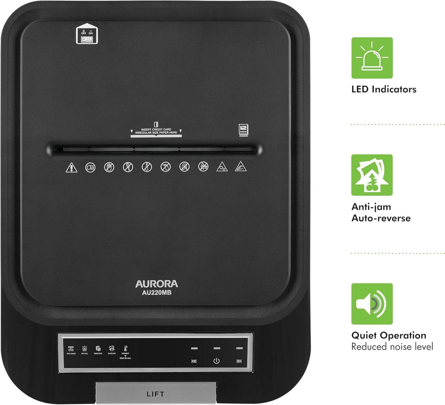 Aurora Commercial Grade 220-Sheet Auto Feed High Security Micro-Cut Paper Shredder/ 60 Minutes/Security Level P-5