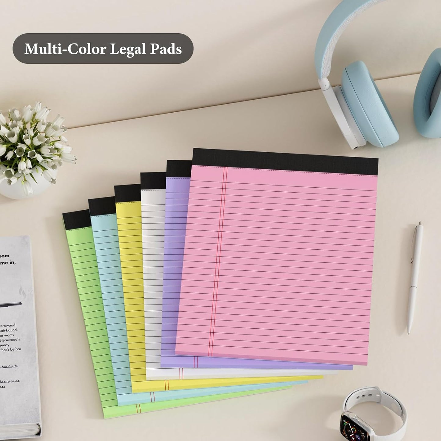 12 Pack Colored Legal Pads 8.5" x 11" Note Pads Wide Ruled Lined Paper with Micro-Perforated Writing Notebook 30 Sheets per Pad (360 Total Pages) Notepad for School, Office & Home Supplies