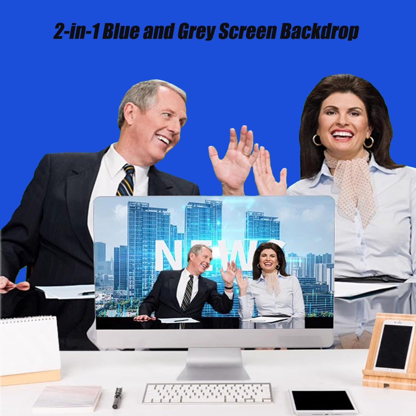 5x7ft/1.5x2m Chromakey Blue Grey Backdrop with 7.8ft/2.4m Stand, 2-in-1 Reversible Collapsible Pop-Up Blue Grey Screen Background Panel for Photography, Live Streaming, Video Shooting, Game