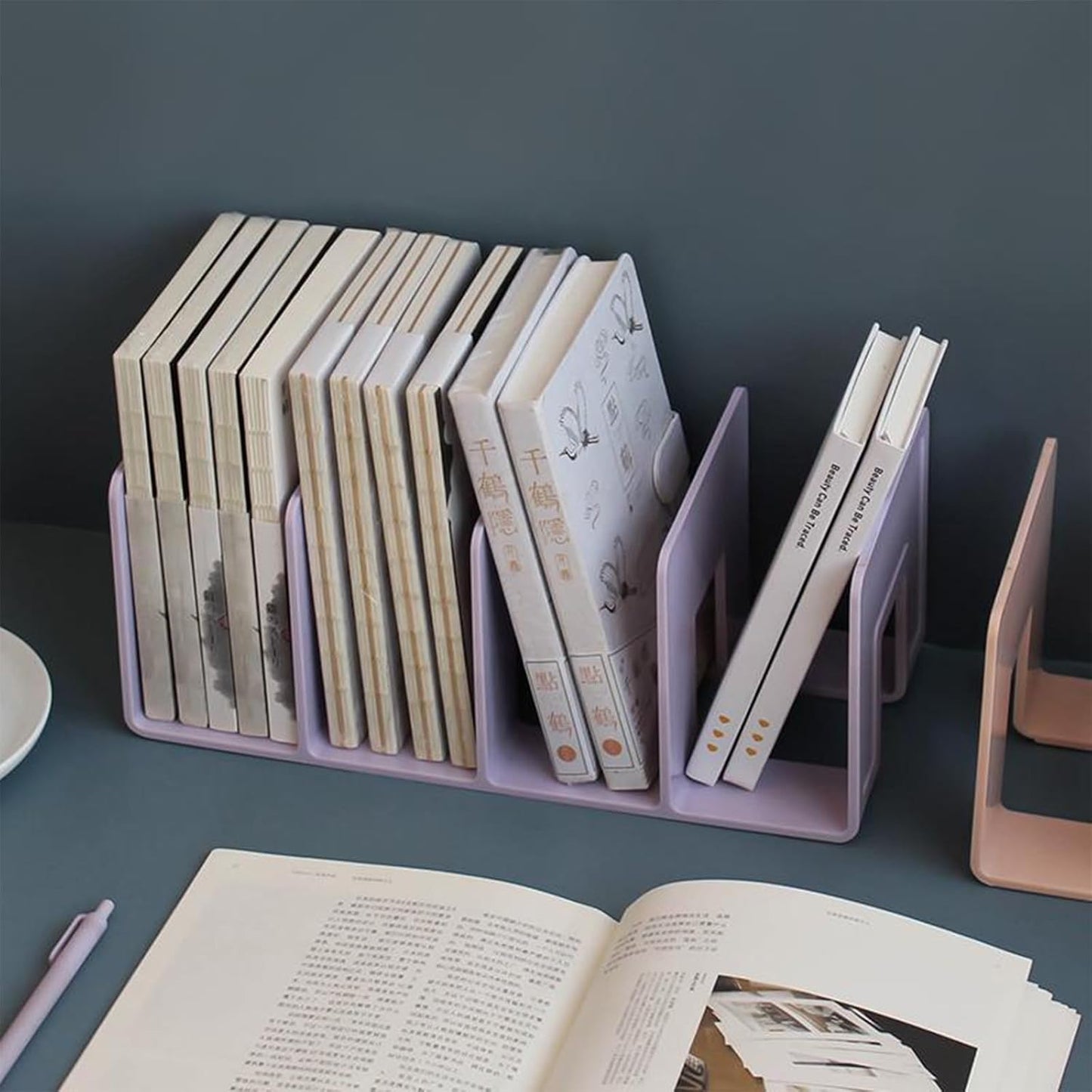 2PCS Acrylic File Organizer for Desk, Desktop Document/Mail Organizer, 4 Compartments Plastics Invisible Bookshelf Floating (12.5" x 5.7" x 5", White)