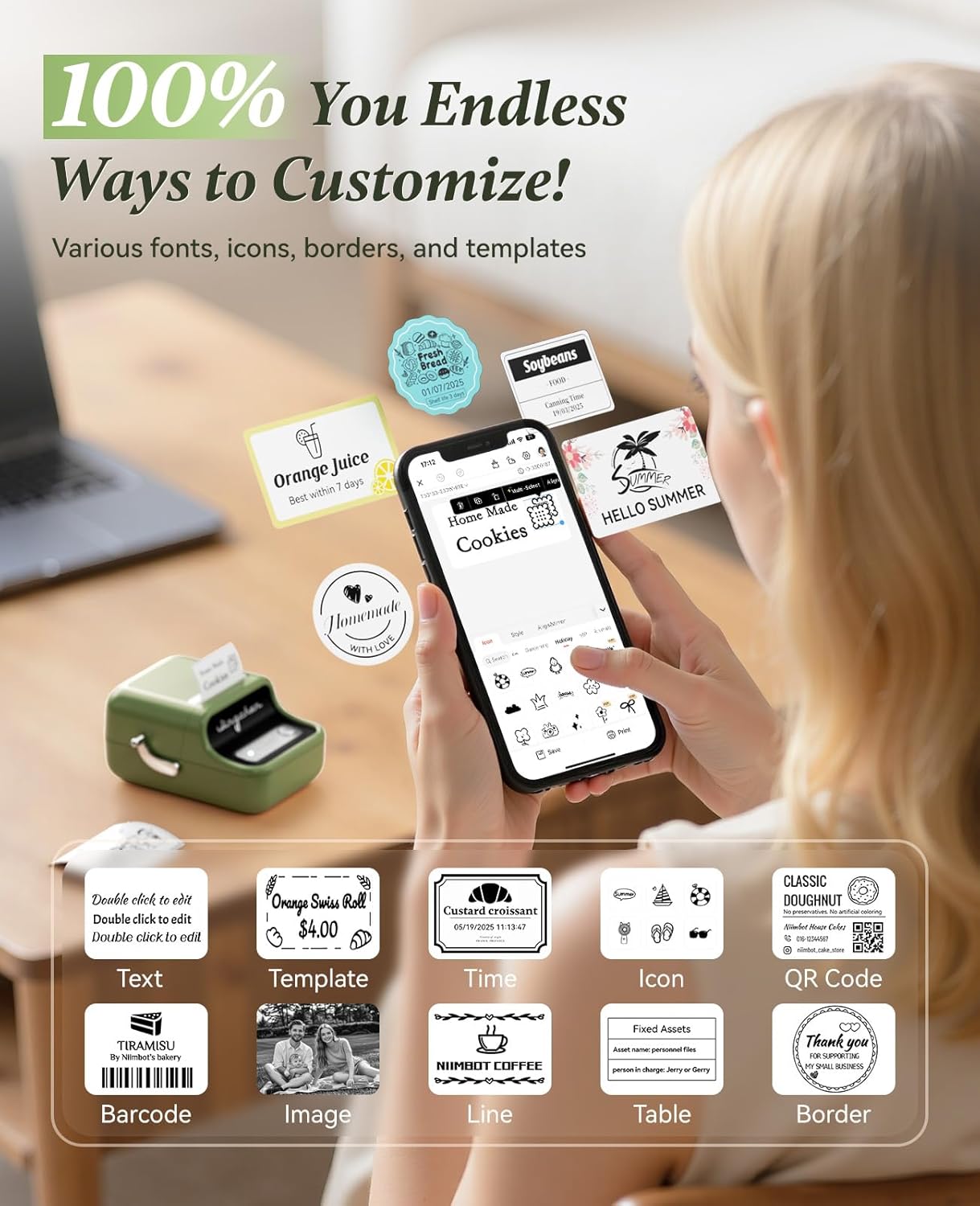 NIIMBOT B21 Label Printer,Thermal Label Maker,Ideal for Home Organization,Business,Ofice,50x30mm Label,230Pcs(Green)