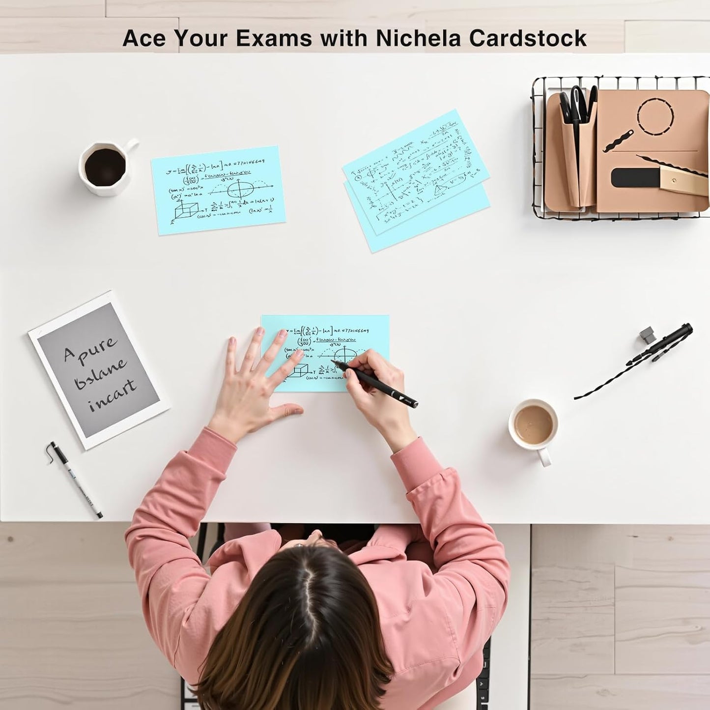 300 Count Blank Index Cards 3x5 Inch Blue Flash Cards Colored Cardstock, Unruled Note Cards Study Card Portable Learning Flashcards Ideal for Note Taking, Art Sketching, Office & School Supplies