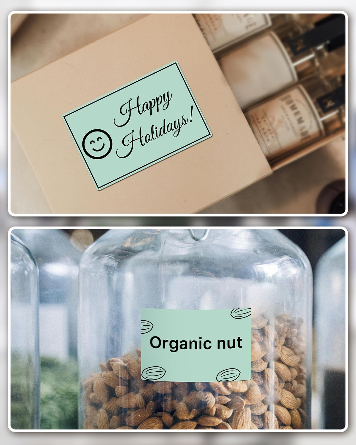 iEager 3" x 2" Thermal Labels, Rectangle Thermal Printer Stickers, Self-Adhesive Durable Sticker with Perforation Line, 500 Labels/Roll, Green