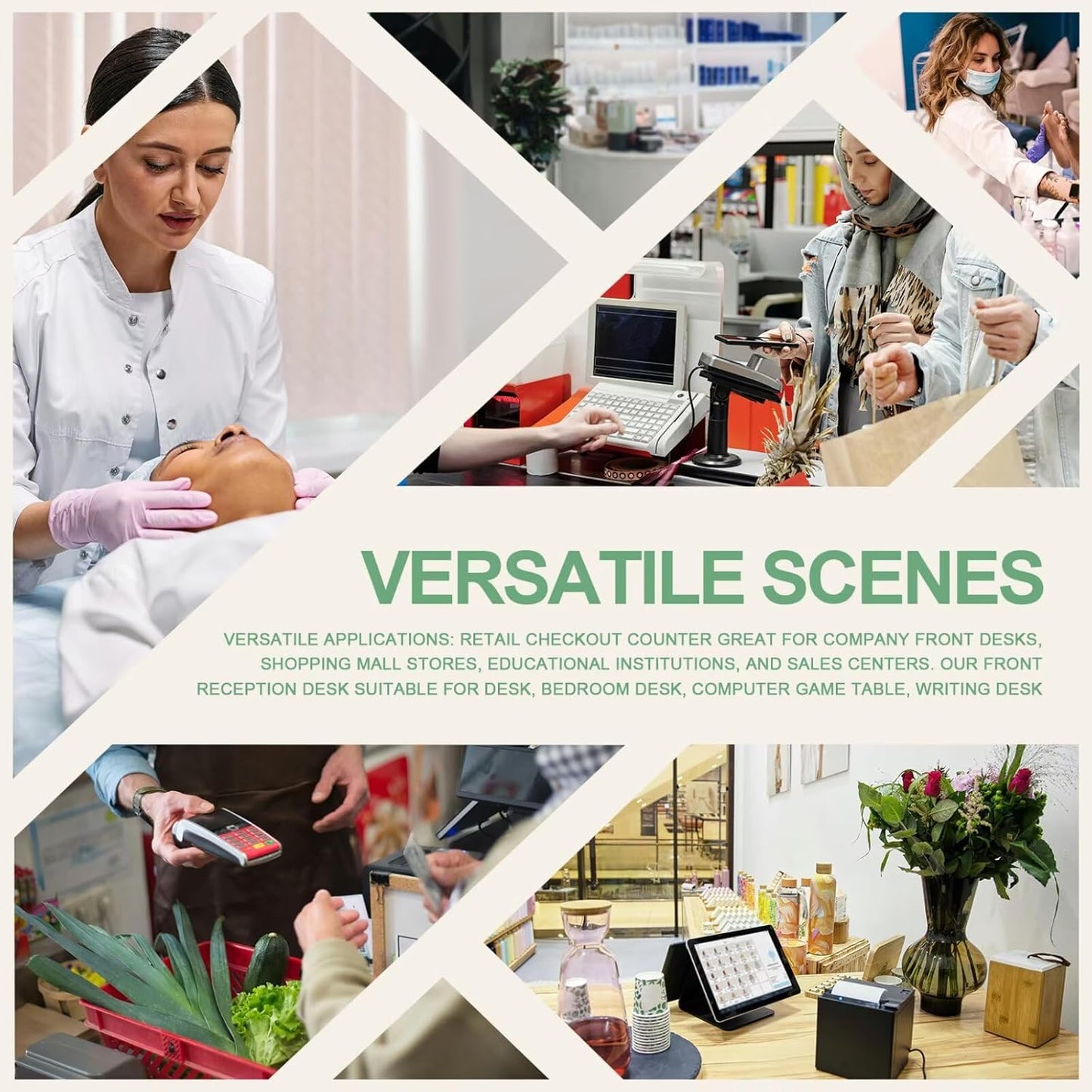 Reception Desk Modern Front Office Desk Reception Counter Receptionist Room Tables with Lock Drawer Checkout Cashier Counter for Lobby Beauty Salon, No Assembly Required White and Wood 87inch