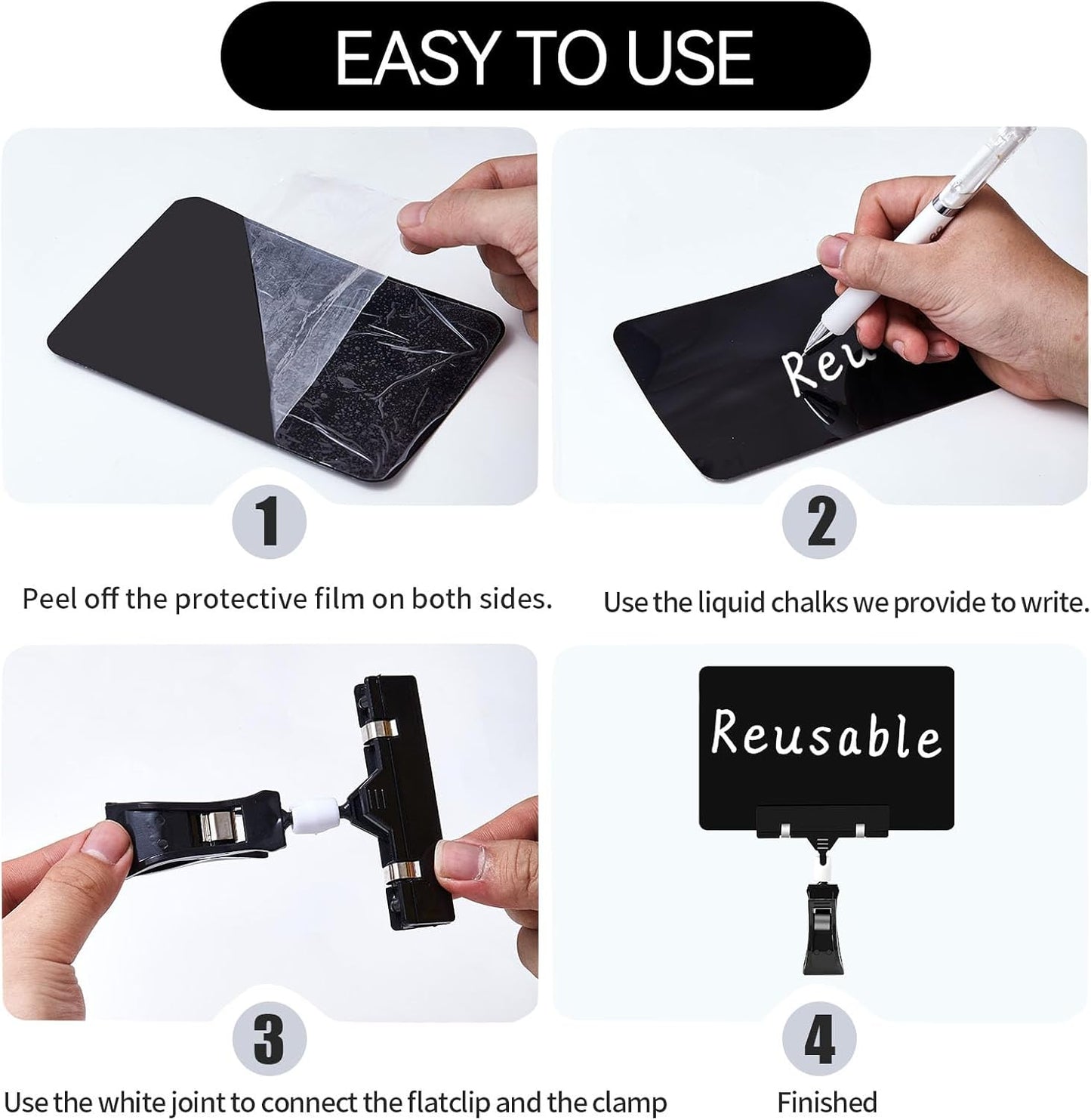 10 Pack Mini Plastic Chalkboard Sign with Clip, Double Sided Rotating Reuse Price Signs for Business Retail Food Clothing Rack Shelf Basket, Clip on Sign Holder (Black)