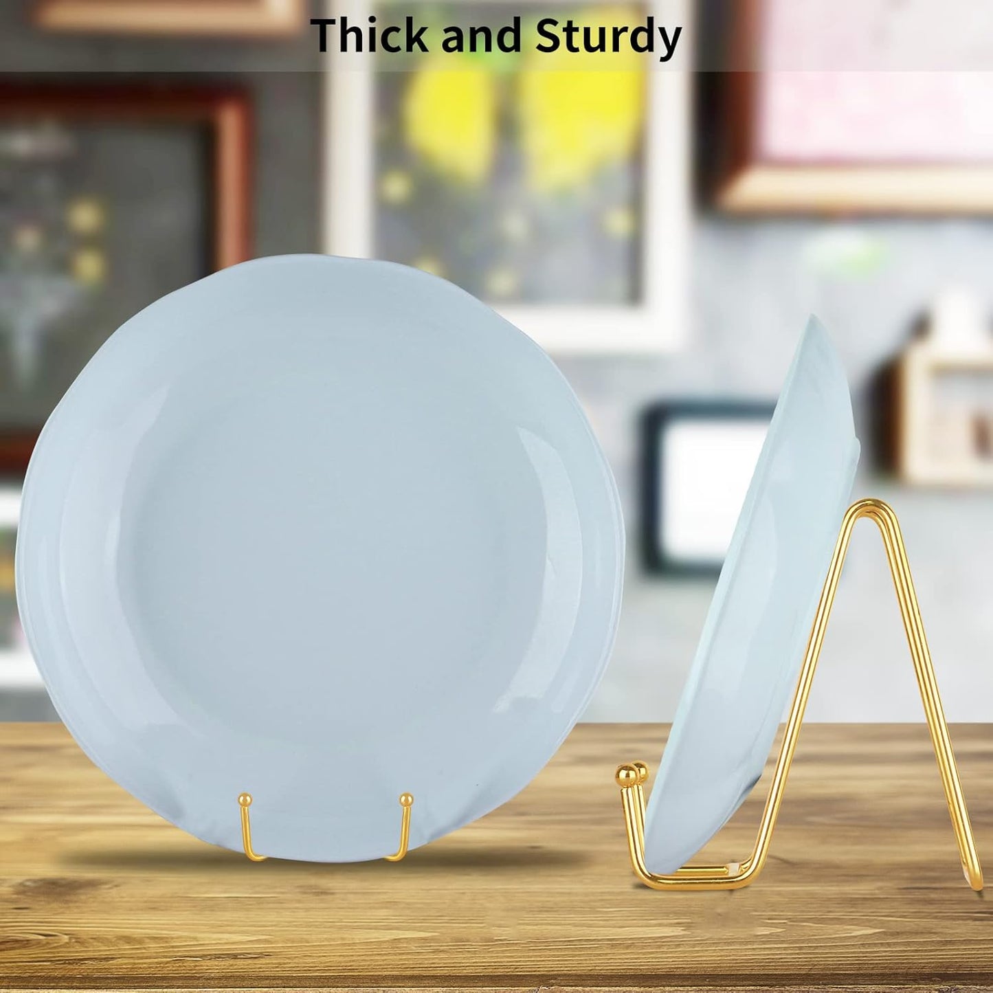 IBosins 5 Pack 4 Inch Plate Holder Display Stands, Metal Gold Frame Stand for Picture, Book, Photo Easel, Creation, Collectibles