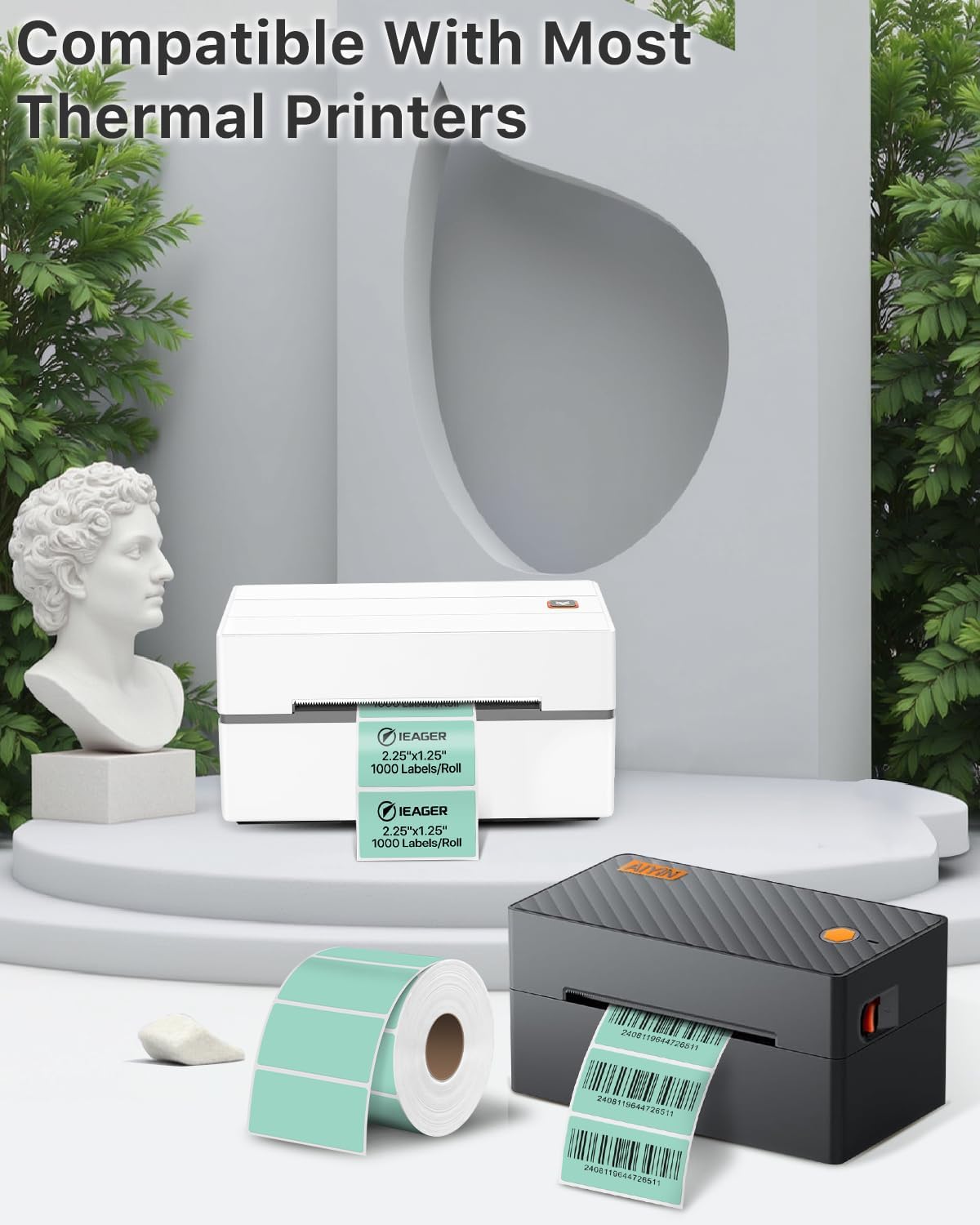 iEager 2.25x1.25 Inch Thermal Labels, Green Durable Thermal Printer Stickers, Self-Adhesive Rectangle Shipping Label Printer Sticker for Barcode, Name, Address, 1000 Labels/Roll