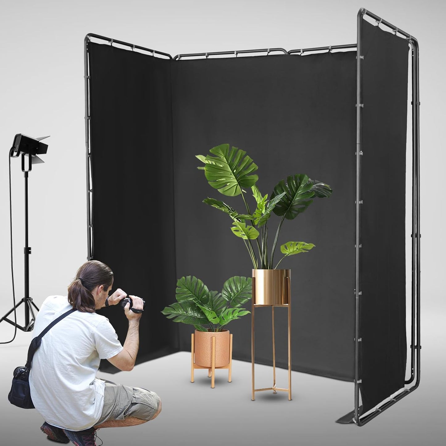 7.87ft x 13.12ft Large Green Screen Backdrop with Stand, Portable Foldable Photography Backdrops Large Collapsible Backdrop System for Photo Studio Video Shooting, Live Streaming (Black)