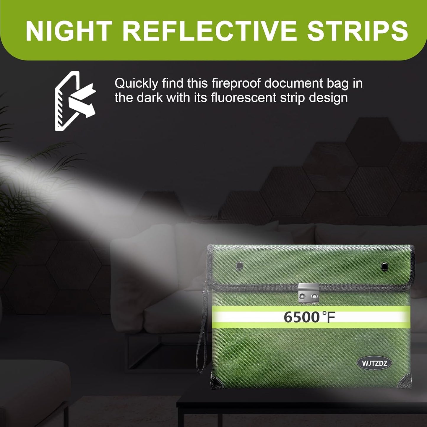 6500°F Upgraded Fireproof Money Bag with Lock,10 Layers of Heat Insulated Materials with Waterproof Zipper/Reflective Strip with Handle for Cash/Important Documents(Not Suitable for A4 Files)