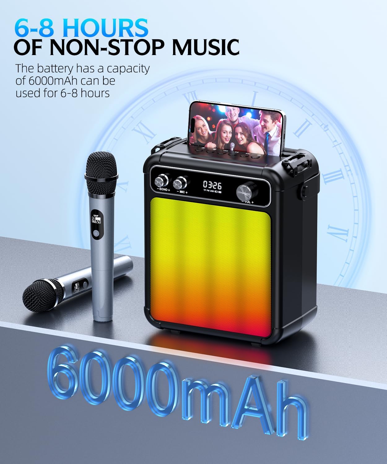 Karaoke Machine,Karaoke Machine for Adults,Bluetooth Speaker with 2 Wireless Karaoke Microphones for Adults & Kids with LED Lights,Karaoke Microphone with PA System Supports TF Card/USB/FM/AUX/TWS