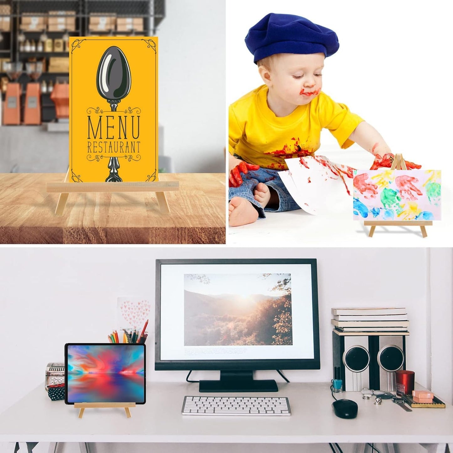 26 Pack 9 Inch Wood Easel, Painting Party Easel, Kids Student Tabletop Easels for Painting, Portable Canvas Photo Picture Sign Holder Tripod Painting Easels for Art & Crafts