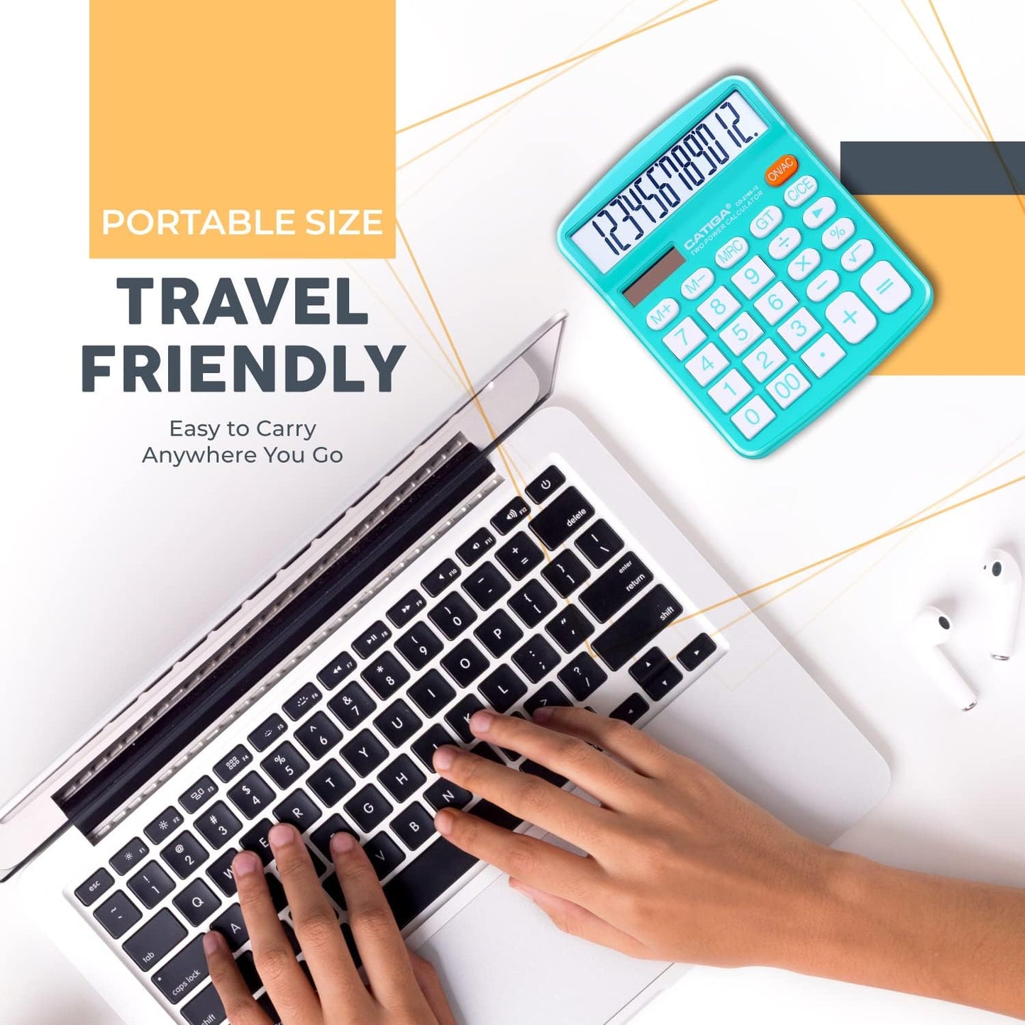 CATIGA Desktop Calculator (2 Pack) 12 Digit with Large LCD Display and Sensitive Button, Solar and Battery Dual Power, Standard Function for Office, Home, School, CD-2786 (Light Blue/Light Pink)