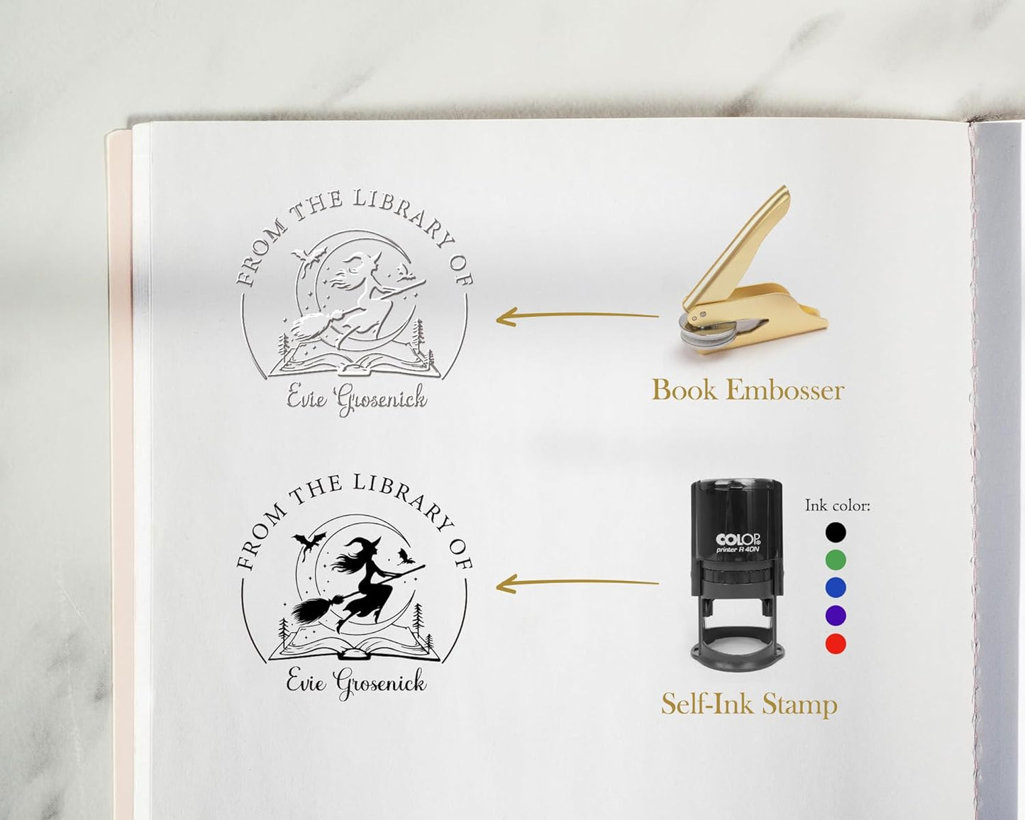 Book Embosser Personalized Coffee Collection – 20 Café-Themed Designs, Custom Book Stamp Personalized for Writers and Coffee Lovers