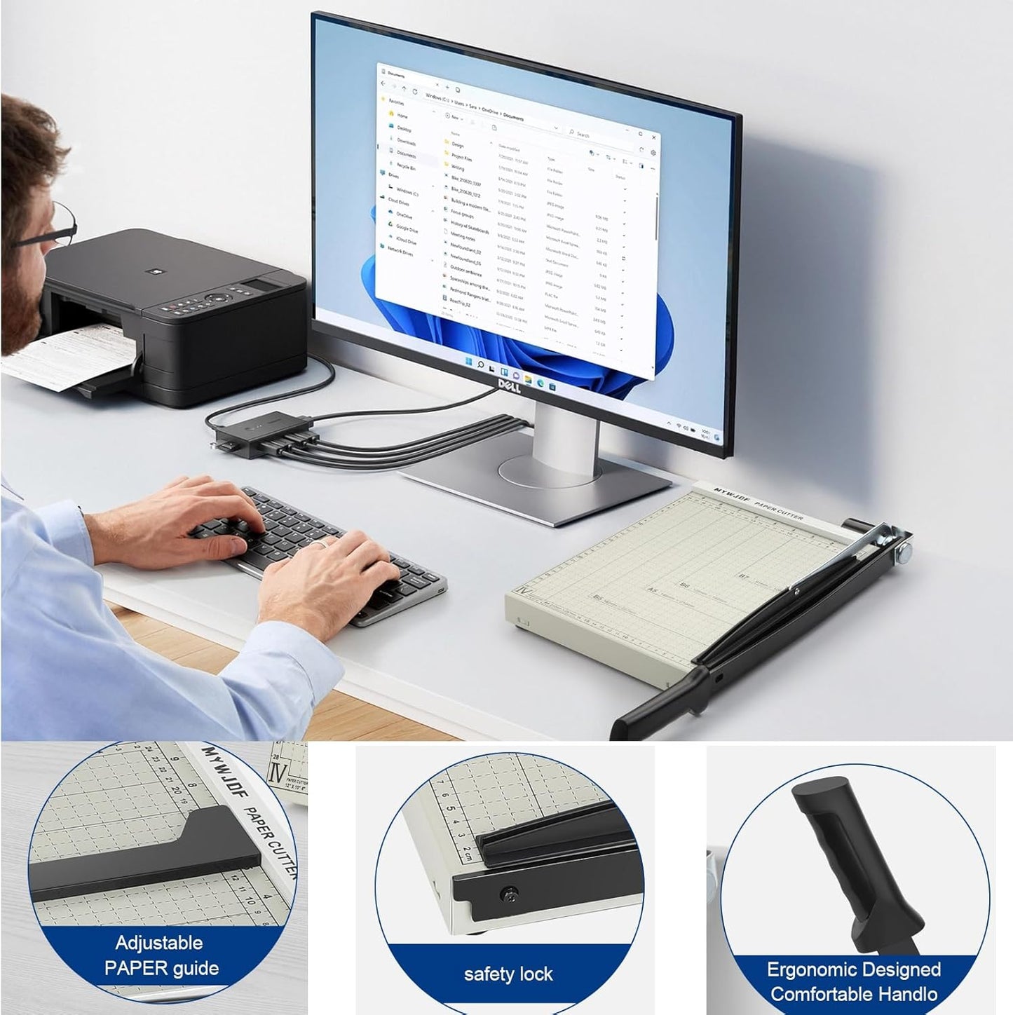 Paper Cutter Guillotine Paper Cutter Paper Trimmer Paper Cutter with 8 Sheet Capacity Paper Slicer with SafetyGuard and Blade Lock, Paper Cutter Slicer for Office Home School Gray