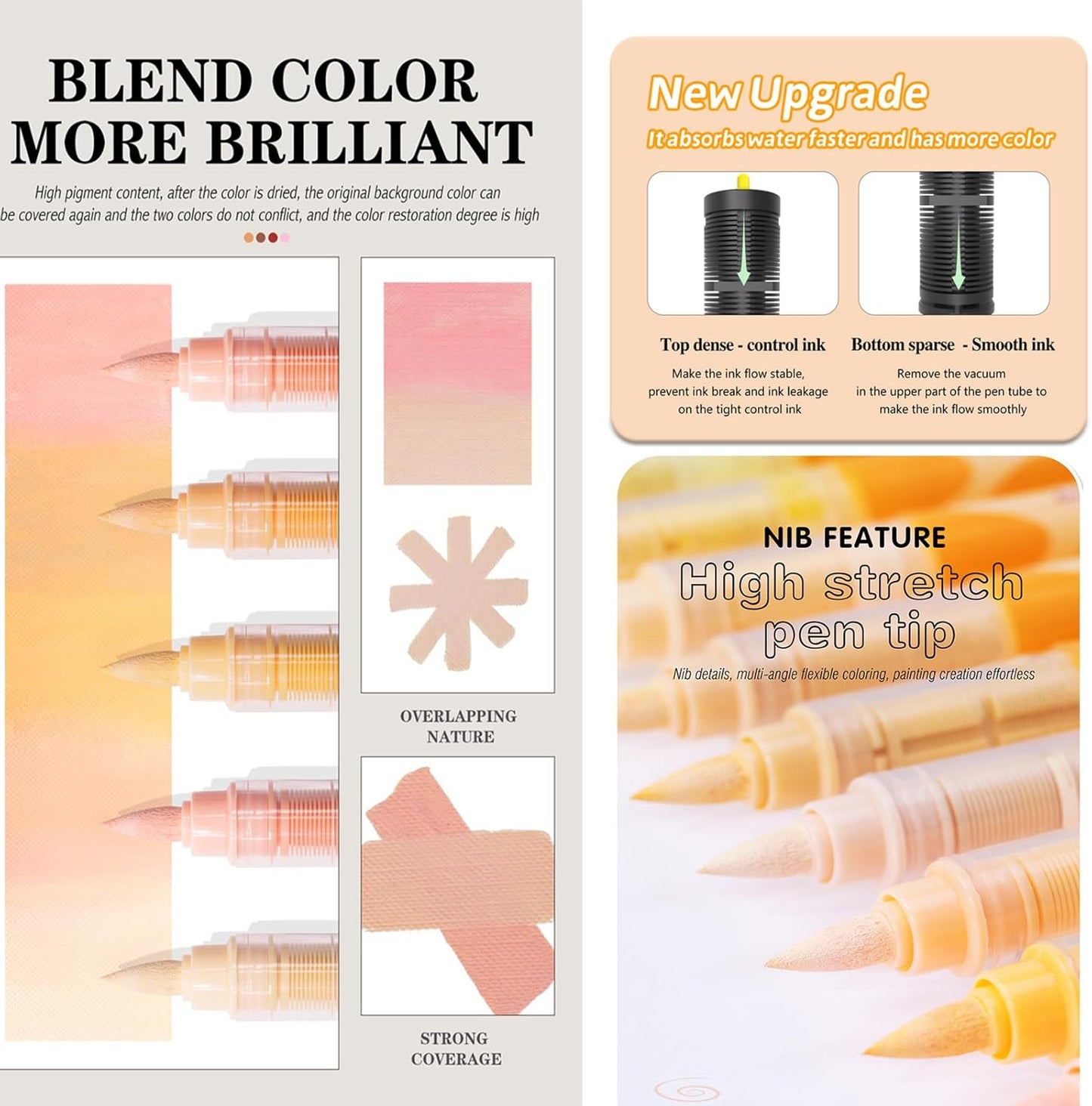 JRQ Skin Tone Acrylic Paint Markers, 24 Colors Brush Tip Acrylic Paint Pen Set for Darwing Sketch Portrait Illustration Anime Manga Illustration Kids Adults