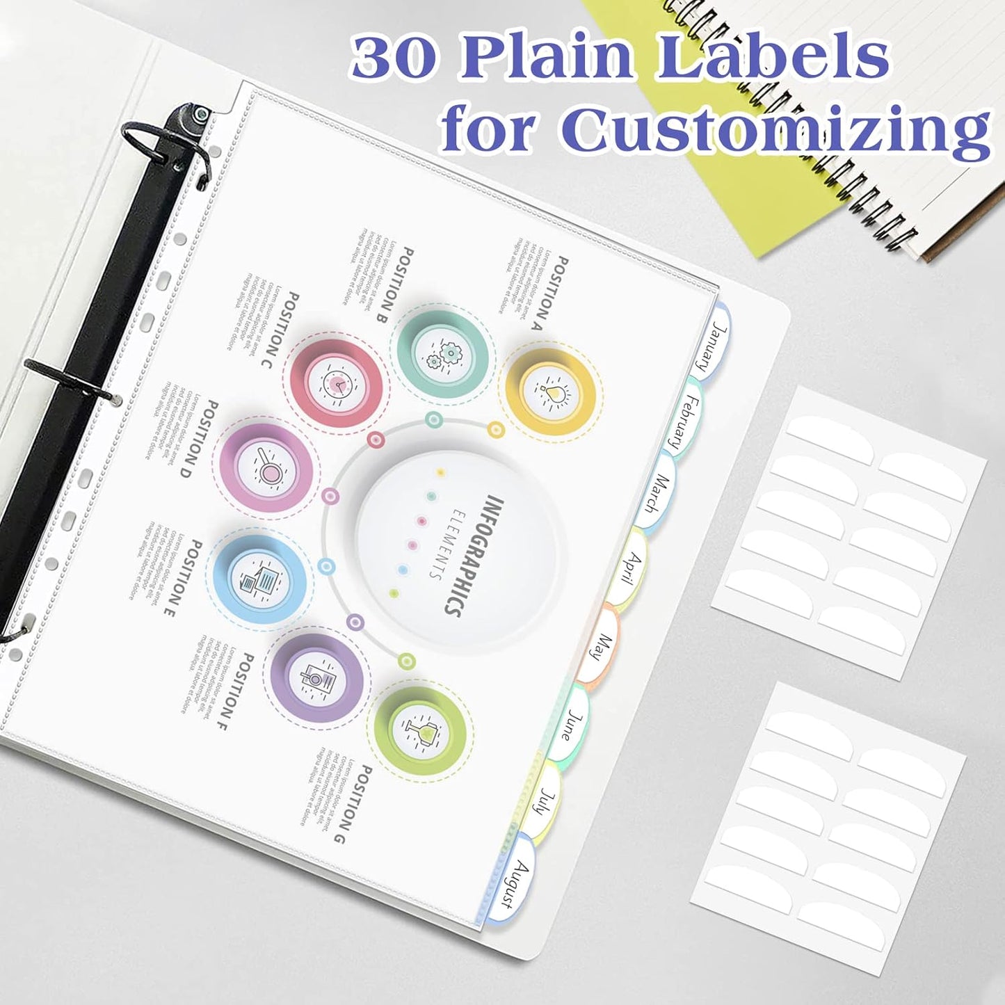 Binder Dividers & Sheet Protectors for 2/3/4 Ring Binder - 3 Sets of 24 Pack A4 Plastic Sleeves with 8 Tab Binder Sleeves, Clear Page Protectors for School, Home & Office Organization