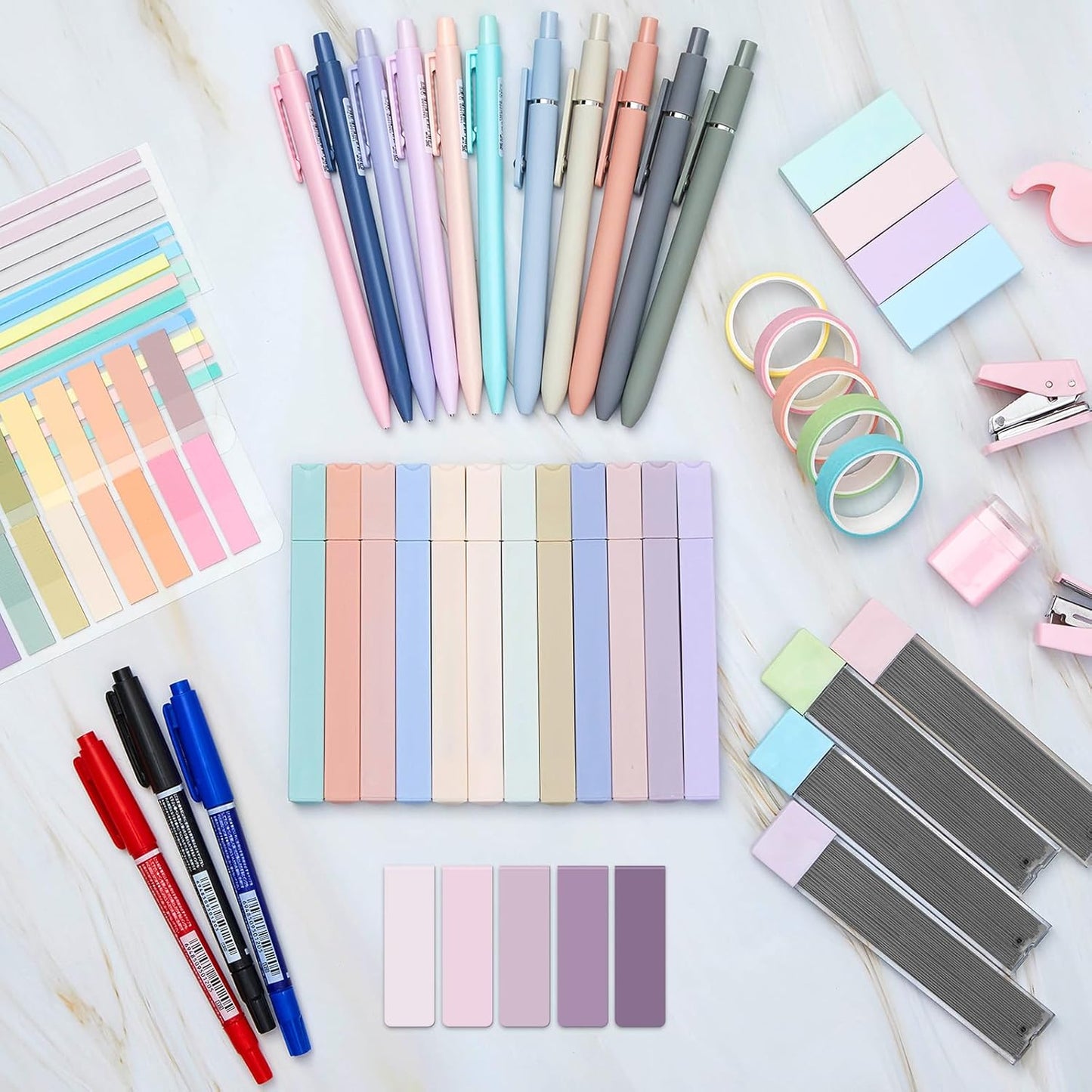 60 Pcs Aesthetic Book Annotation Kit School Supplies Cute Pencil Case with Highlighter Gel Pen Mechanical Pencil Magnetic Bookmarks Transparent Sticky Note Tabs Student Stationary(Purple)