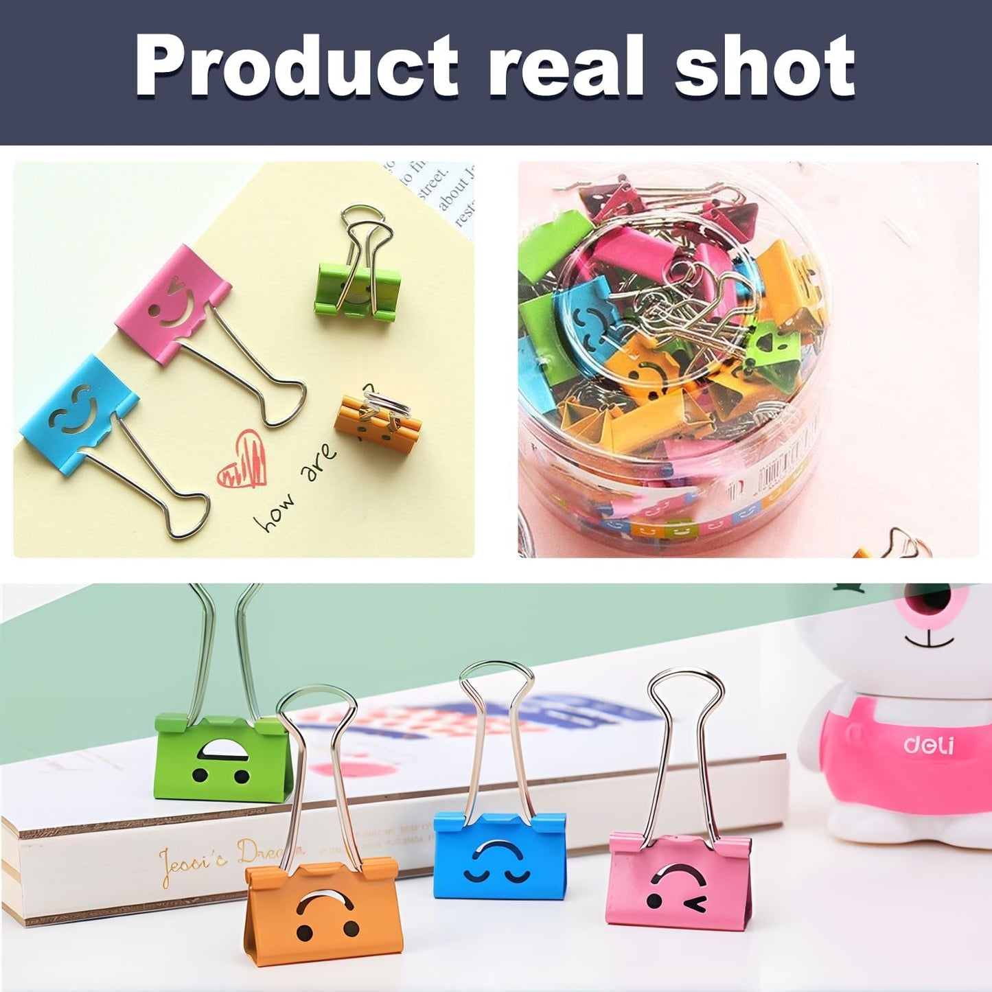 40 Pack Smiling Binder Paper Clips, Mini Metal Binder Clips for Kitchen, Send Goods from Local Warehouse, Cute Binder Clips, School Personal Document Organizing Classifying, Office, Paper Clamps