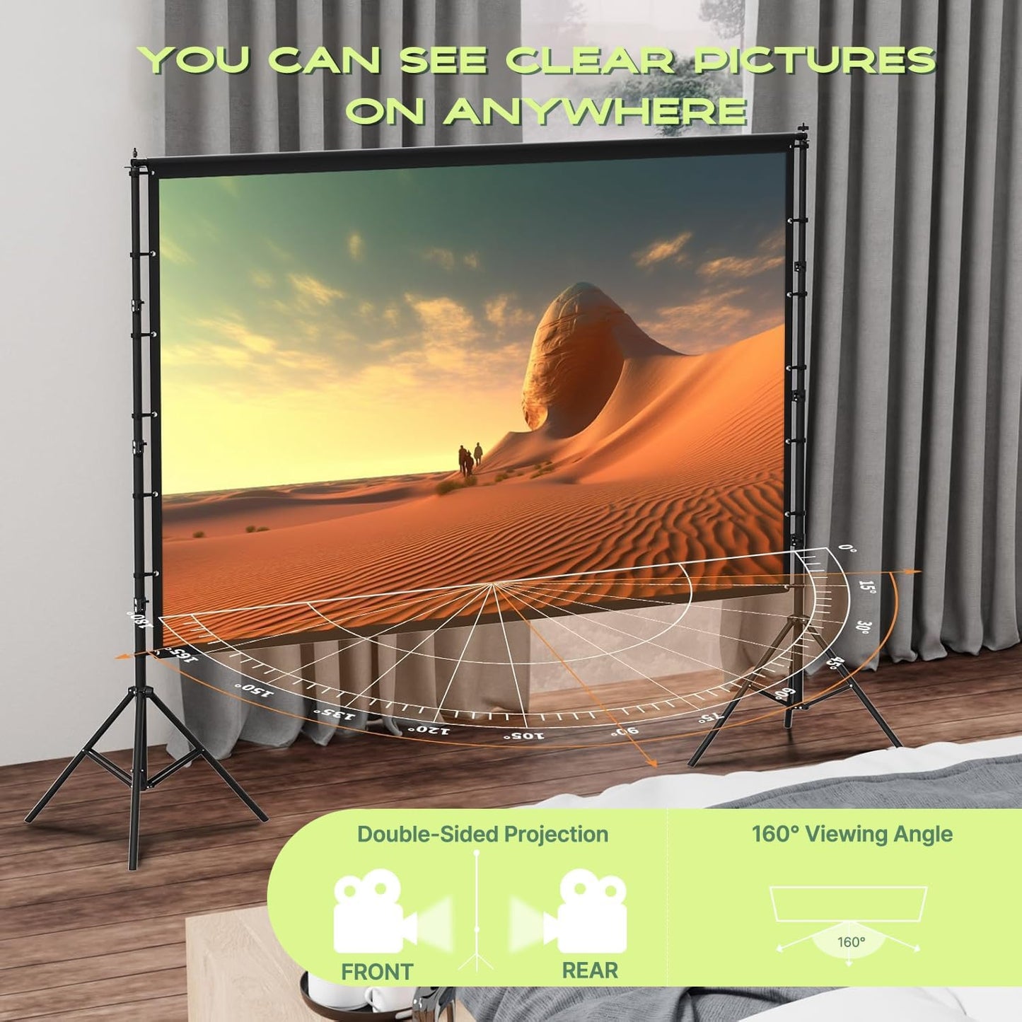 AAJK 120-inch Portable Projector Screen with Stand – Elevate Your Outdoor Movie Nights with 4K HD Clarity and Lightweight Convenience