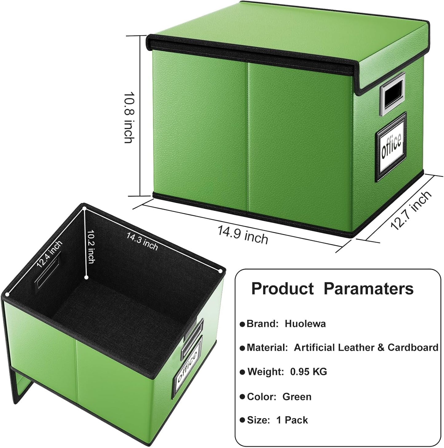Huolewa Portable Leather File Organizer Storage Boxes, Collapsible File Folder Organizer Boxes with Lids, Document Organizer, Decorative Filing Box Cabinet for Letter/Legal File Folder Storage