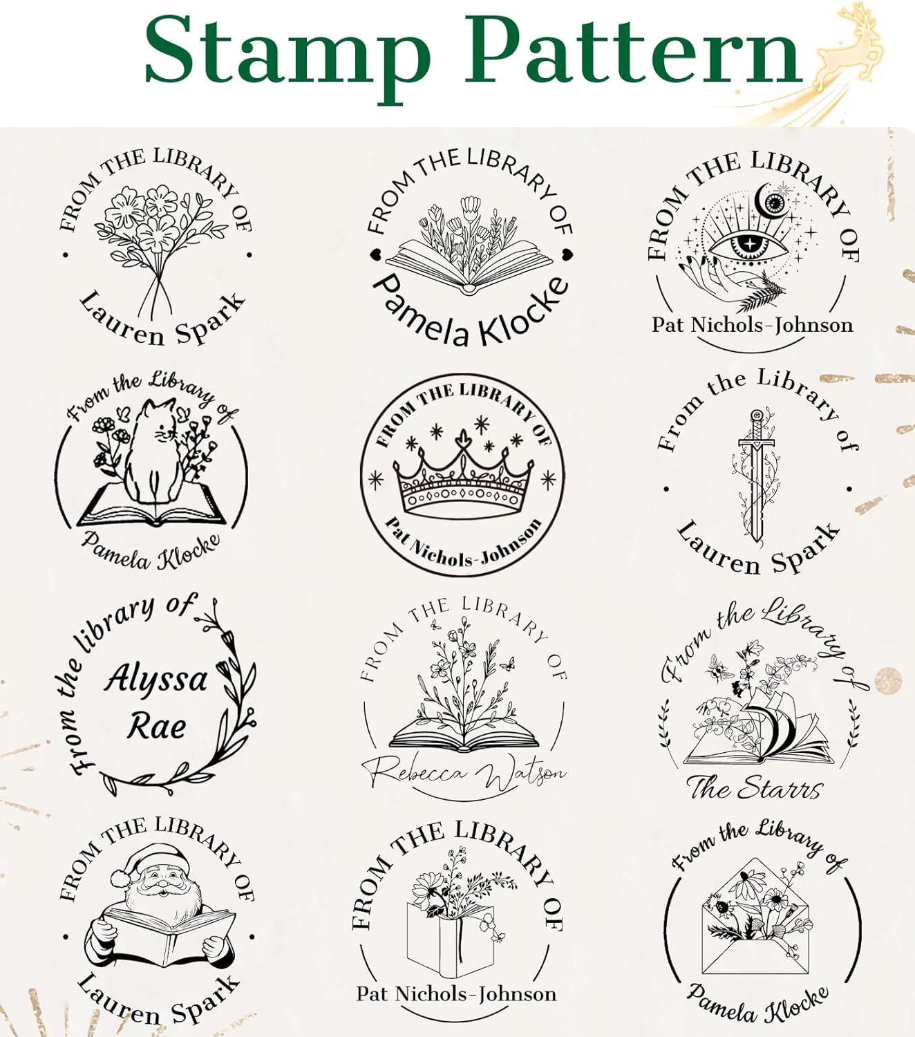 HJX Personalized Book Embosser Stamp from The Library of, Custom Floral Book Embosser Stamps, Self-Inking, Wood Handle Gifts for Books Lover (03-Embosser Stamp)