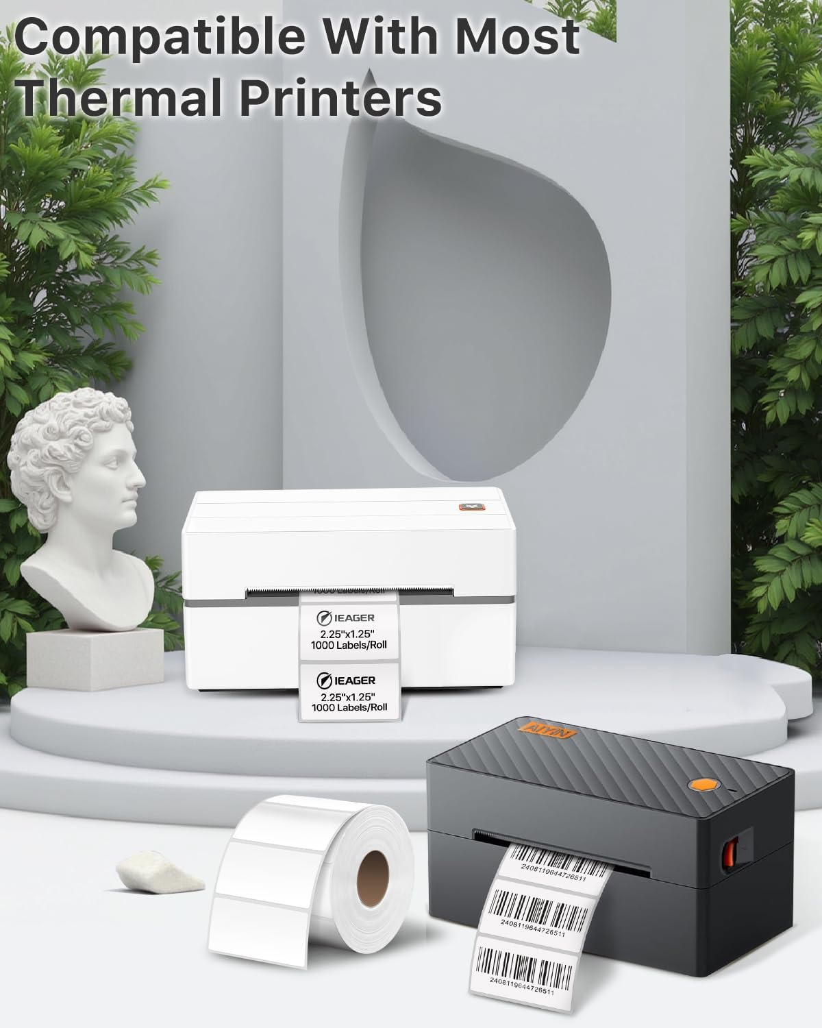 iEager 2.25x1.25 Inch Thermal Labels, White Durable Thermal Printer Stickers, Self-Adhesive Rectangle Shipping Label Printer Sticker for Barcode, Name, Address, 1000 Labels/Roll