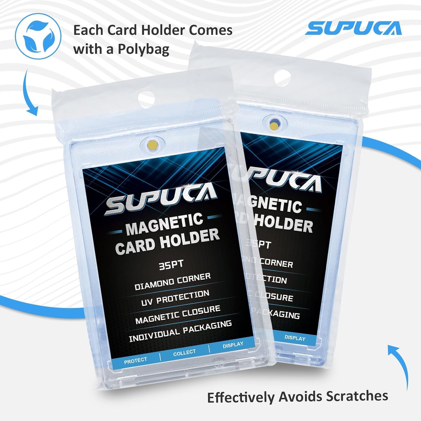 50ct Magnetic Card Holder 35PT, One Touch Card Holder for Trading Card, Card Protectors Hard Plastic, Card Sleeves Display Case for Baseball Card Sports Cards