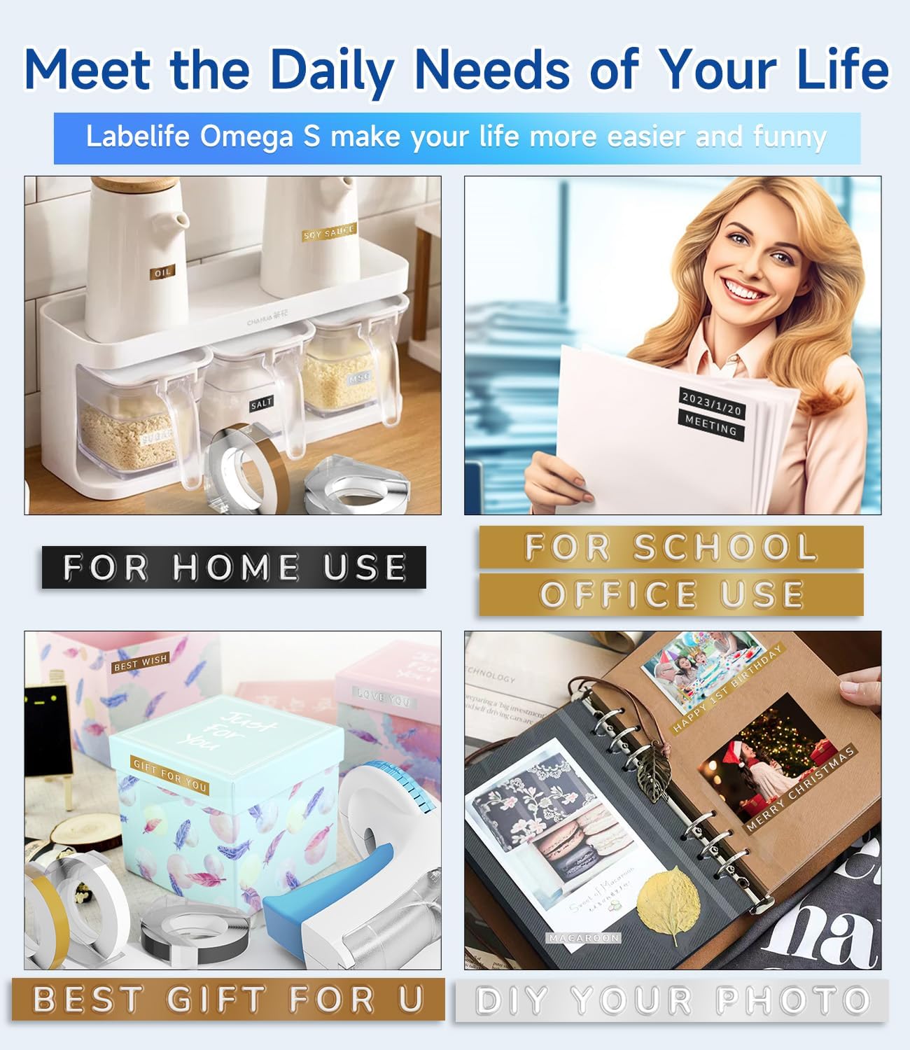 Labelife Embossing Label Maker Machine with Tapes,Omega S Vintage Embossed Label Maker,Retro Embossing Machine with 3 Rolls 3D Embossing Label Tapes Waterproof for Home Office Kids DIY Crafting, Blue