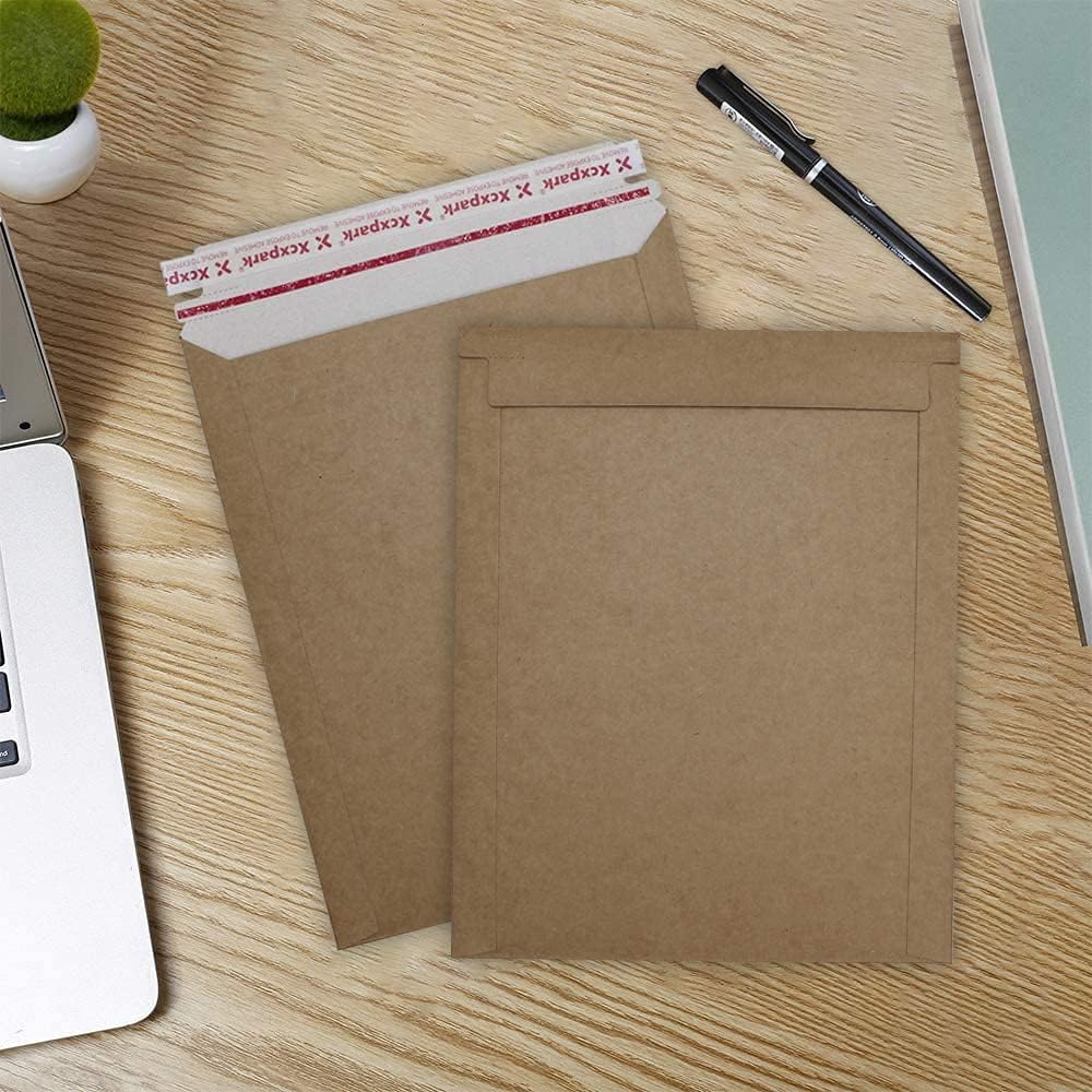 25 Pack Brown Kraft Rigid Mailers, 6.25 x 8.25 inches Self Seal Photo Document Mailers Premium Cardboard Keep Flat Envelopes for Photos, Pictures, Papers, Files, CD