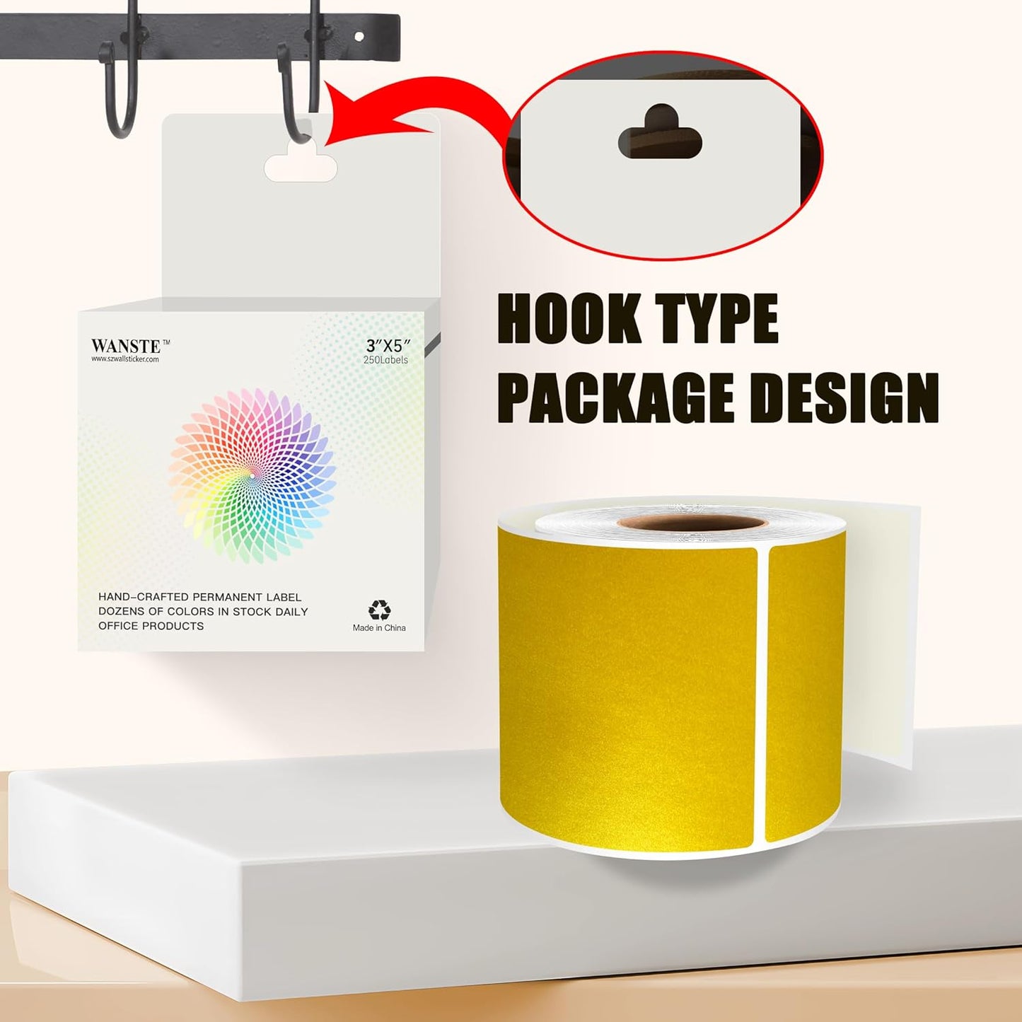 3 x 5 Inch 250Pcs Rectangle Color Coding Stickers,Strong Adhesion Easy to Write Label for Moving,Box Organization,Inventory,Business,Gold