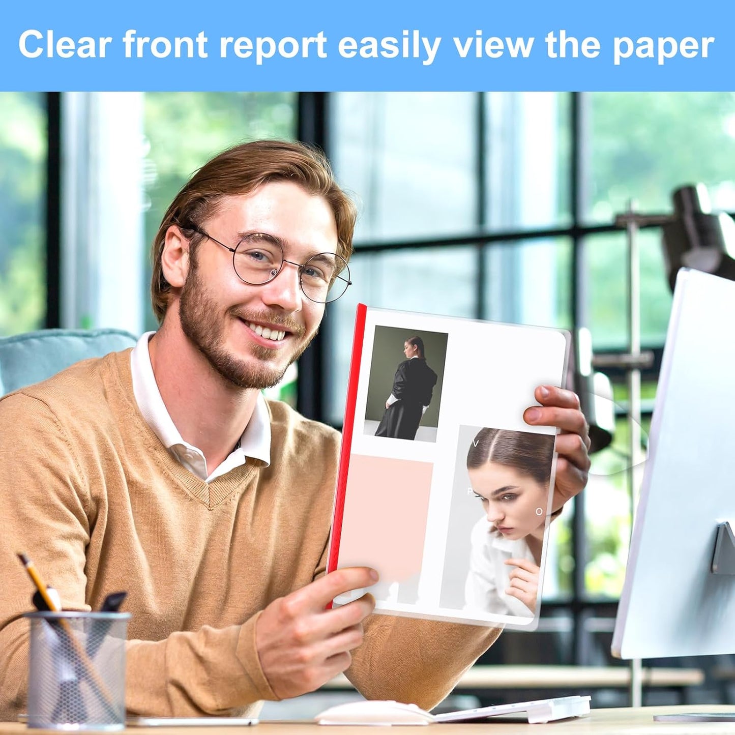 100 Pcs Clear Report Cover with Sliding Bar 30 Sheet Capacity Presentation Binder Transparent Resume Folder Plastic Folder for File Report School Office (8.8 X 12.4 Inch)