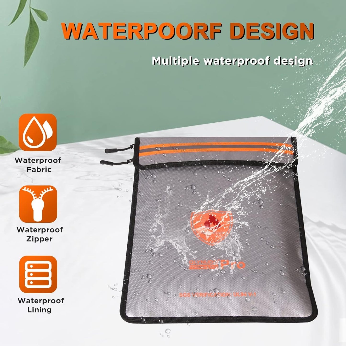 4200℉ Fireproof Document Bag, Important Waterproof Document Holder with Thermal Insulation Layer, Legal Size Fireproof Envelope with Zipper/Reflective Strip