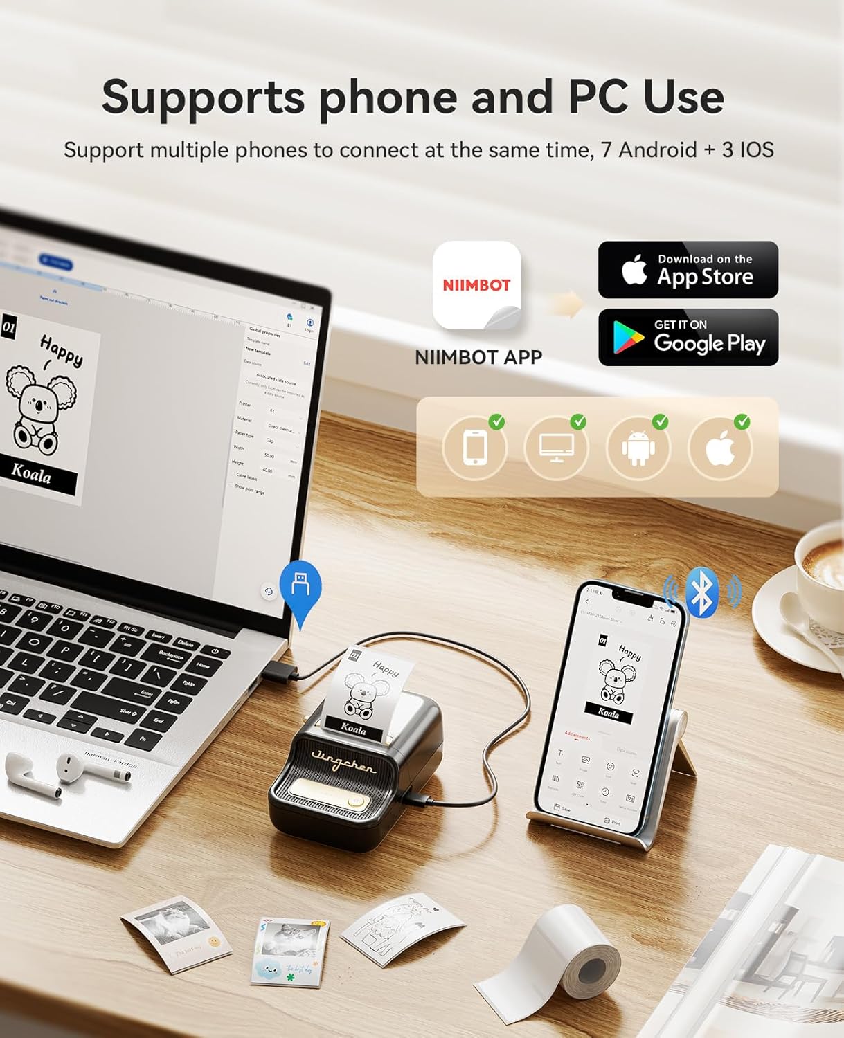 NIIMBOT B21 Pro Label Maker, 300DPI HD Label Printer, Ideal for Notes,Photos, Study Graphics, Memo Maker,50x30mm Label,230Pcs(Black)