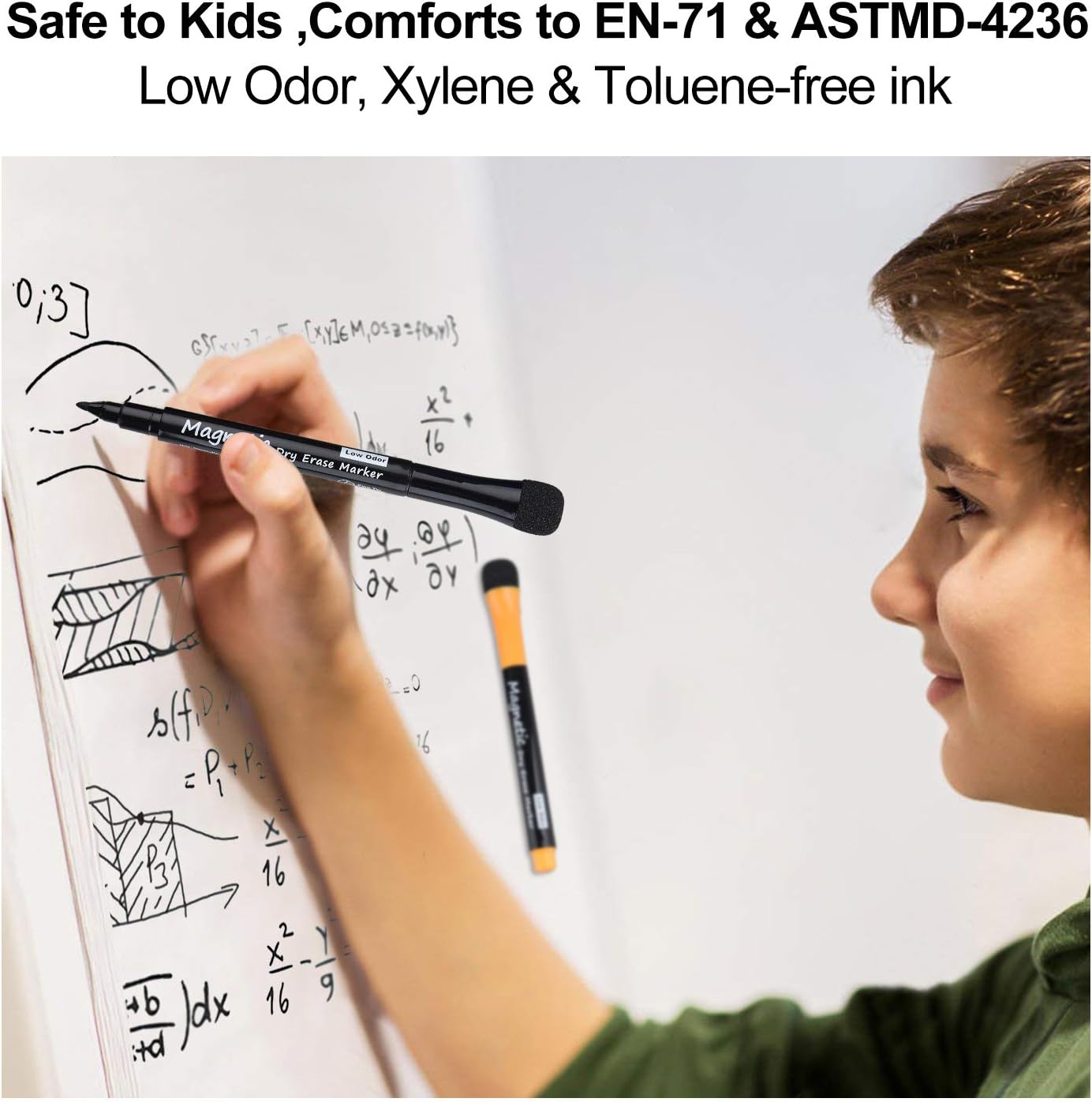 16 Pack Magnetic Dry Erase Markers - Fine Tip (8 Colors) Low Odor Whiteboard Markers for Kids & School, for Whiteboard, Calendar, Refrigerator