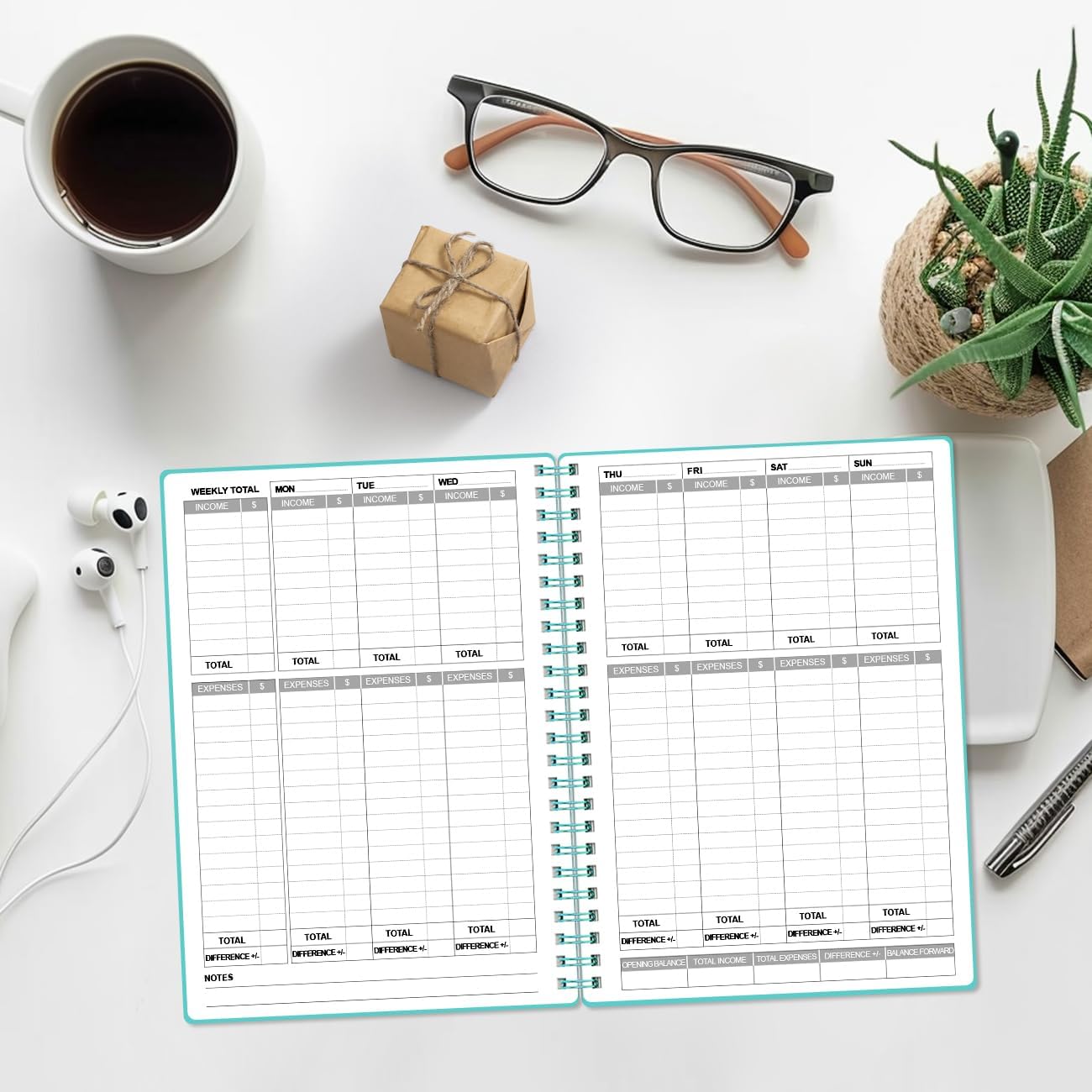 Heveboik Income & Expense Log Book - A5 Income and Expense Tracker for Small Business, Accounting Bookkeeping Tracking for Woman and Man, 5.8" x 8.3", Teal