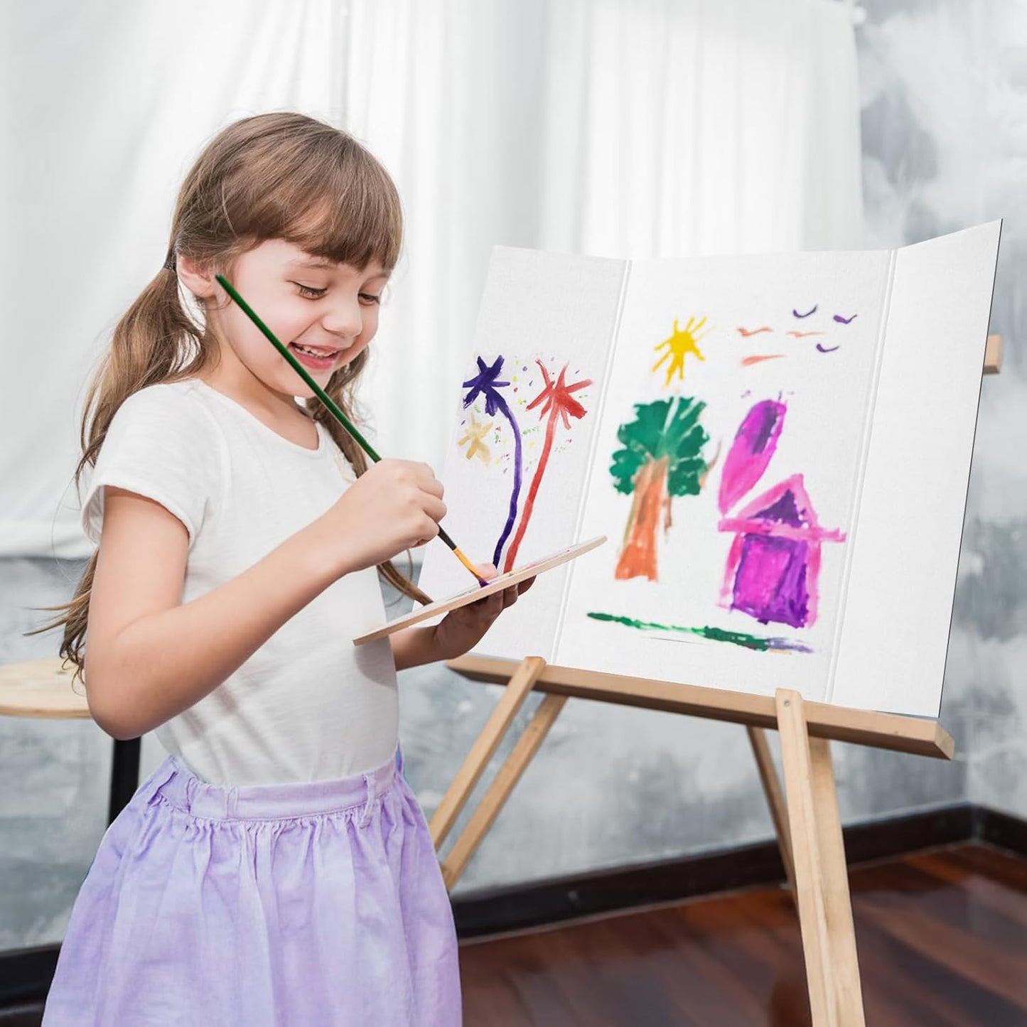 6 Per Pack Trifold Poster Board, 24" × 16" Inch White Cardboard Sheets for School Projects, Science Fair, Business Events