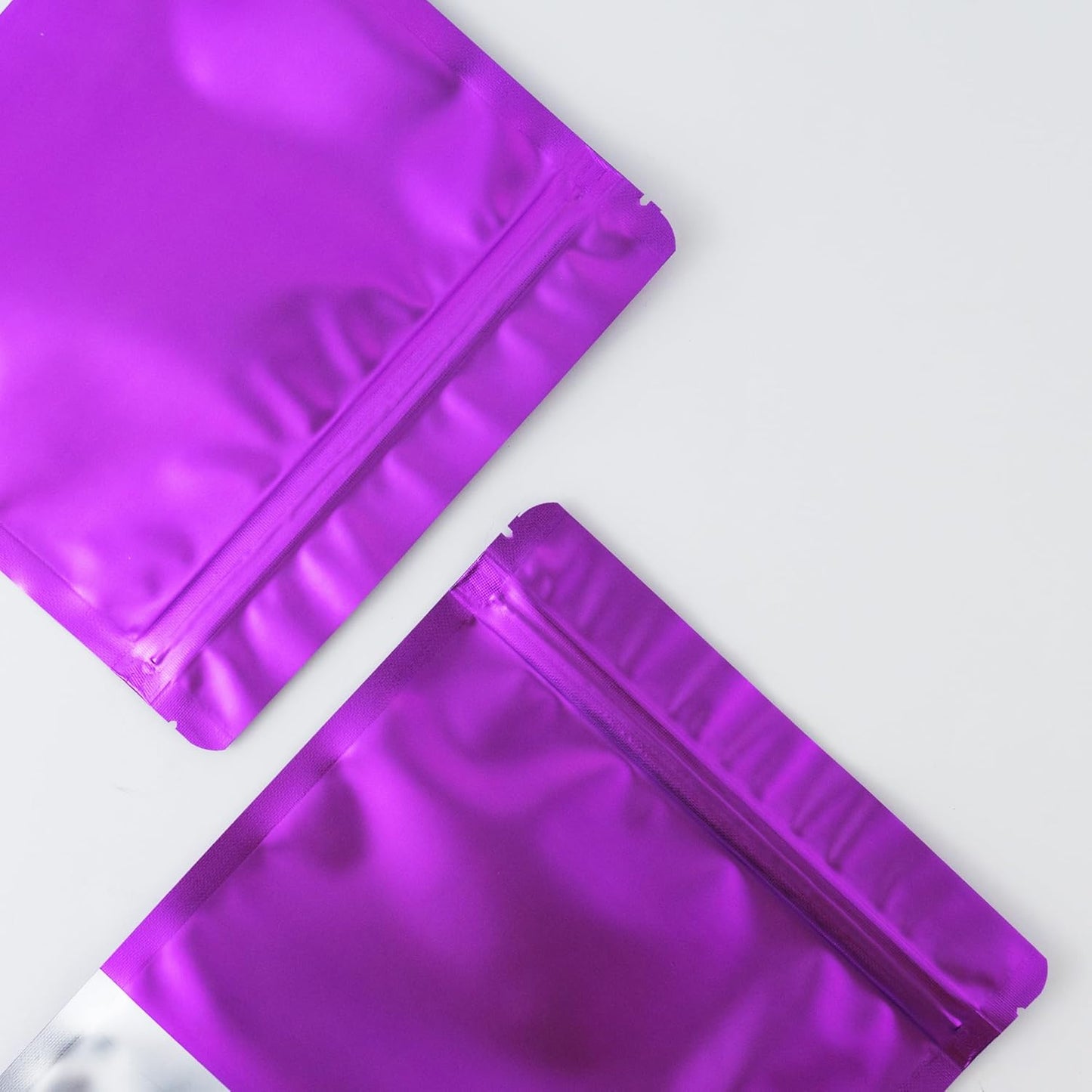 4CP 100 Pcs 4.0x6.0 Inch Zipper Smell Proof Bags with Window, Stand Up Foil Pouches for Food Selfsealing Storage, Reusable Bag for Packaging Small Business, Cookies, Nunt, Candy Purple