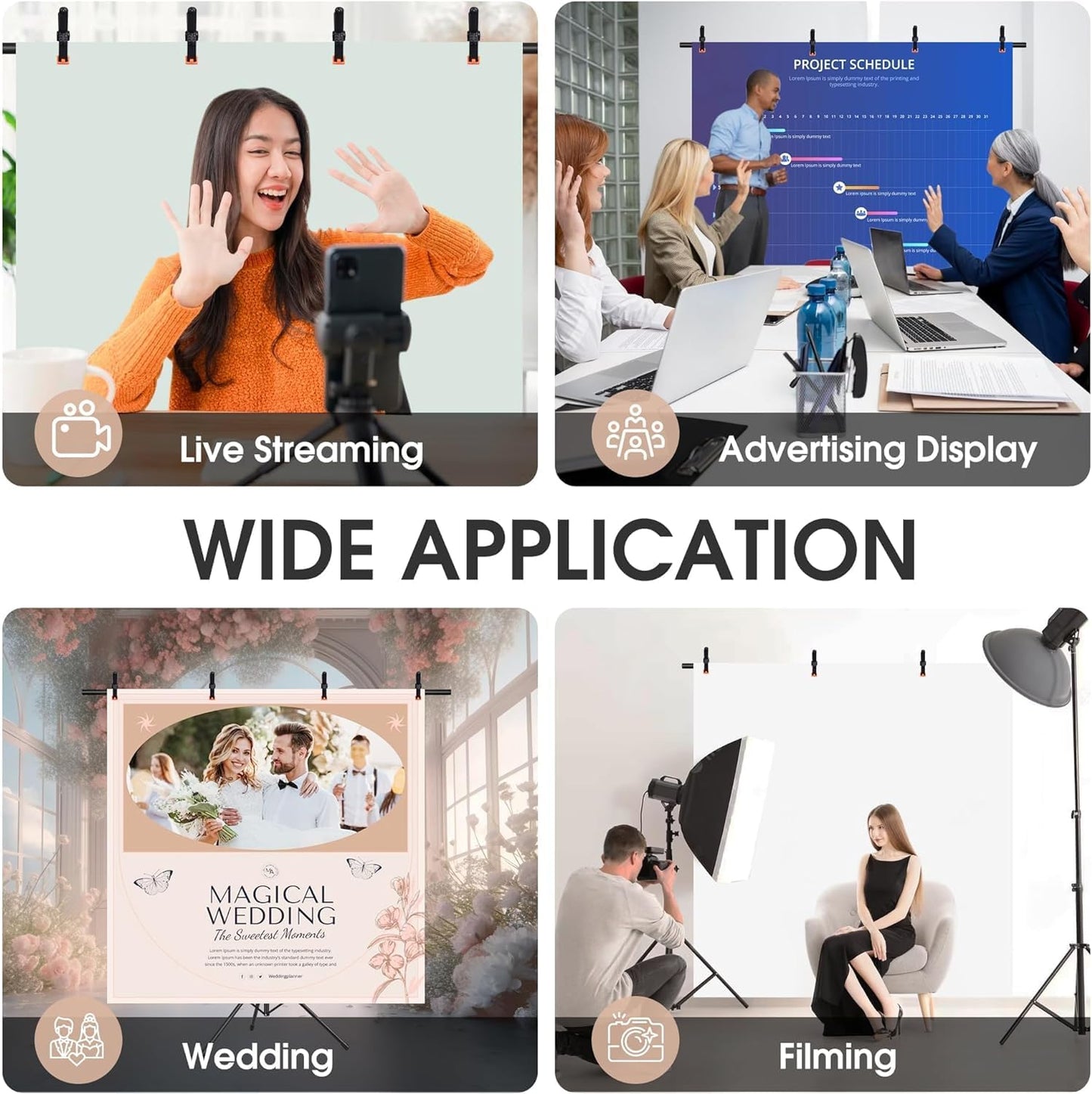 6.5x3.2ft T-Shape Backdrop Stand, Adjustable Background Support Stand Kit, Portable Photo Banner Holder with 4 Spring Clamps, Sandbag, Carry Bag for Party, Wedding, Photography and Decoration